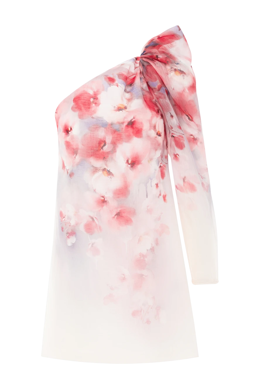 Zimmermann crush scarlet floral silk and linen asymmetrical one shoulder mini dress 189668 - photo 1