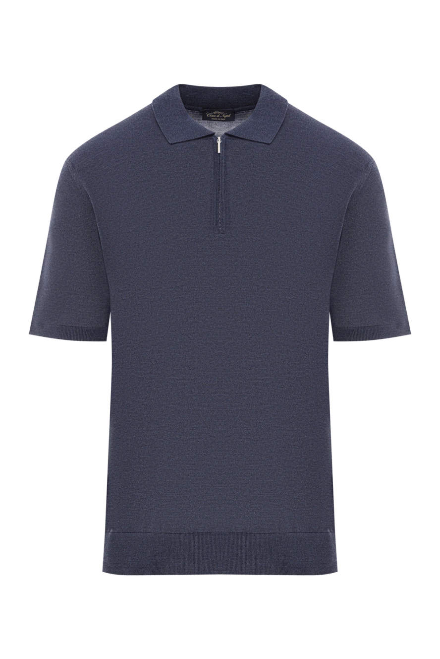 Cesare di Napoli men's blue silk zip-up polo shirt 189673 - photo 1