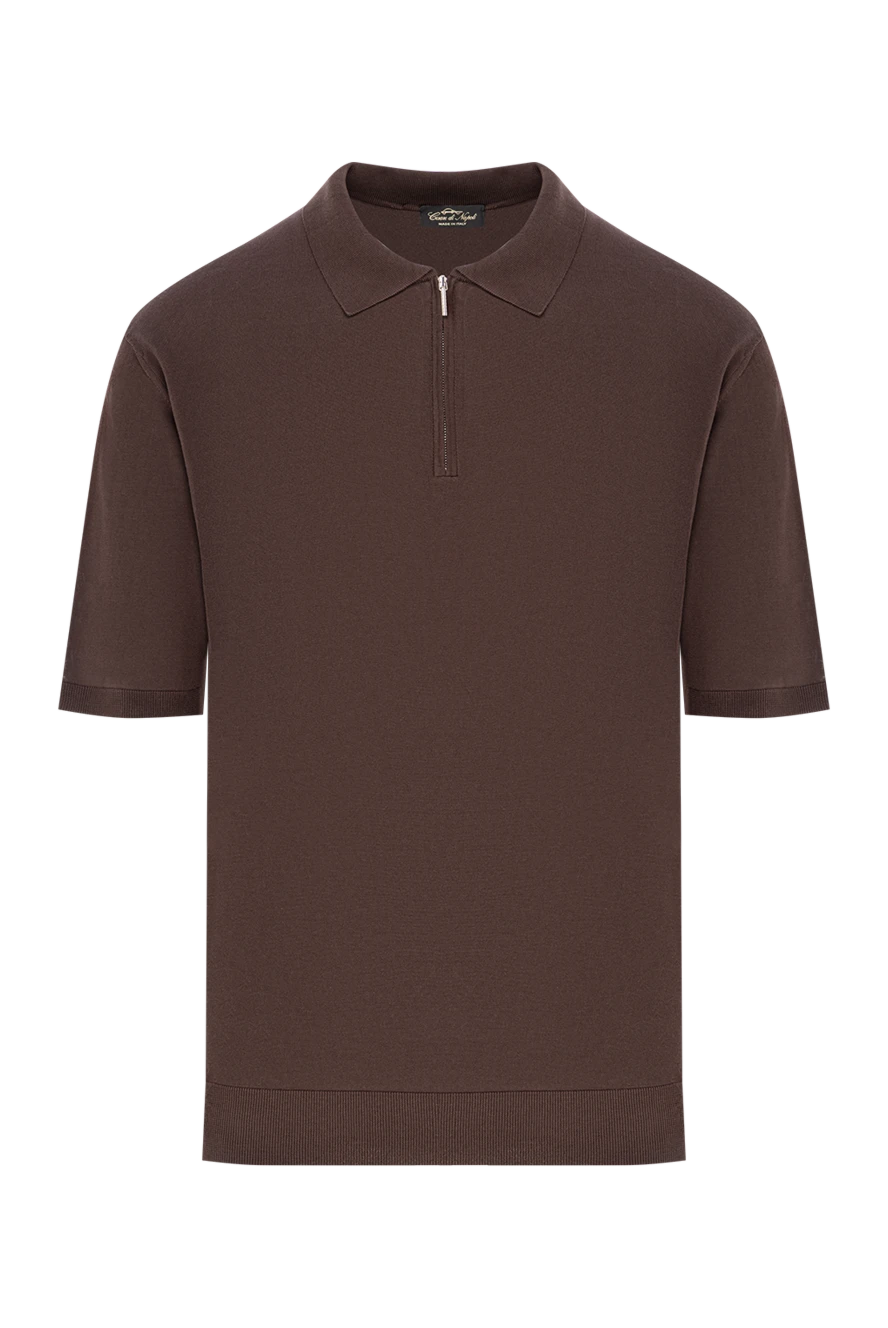 Cesare di Napoli шоколадная футболка-поло из шелка с воротником на замке 189675 - фото 1