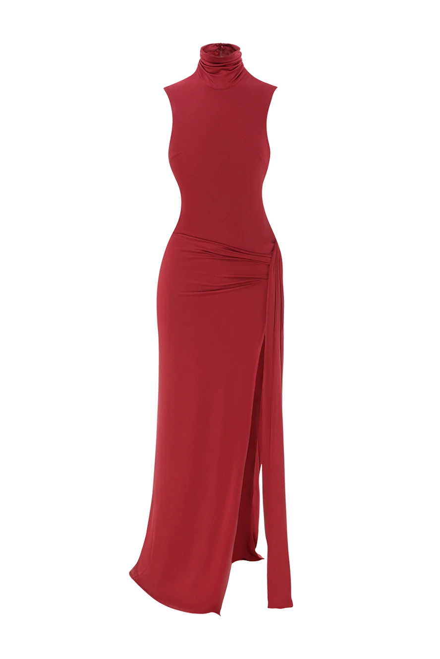 Khela evening maxi dress with draping and high slit in burgundy shade 189680 - photo 1