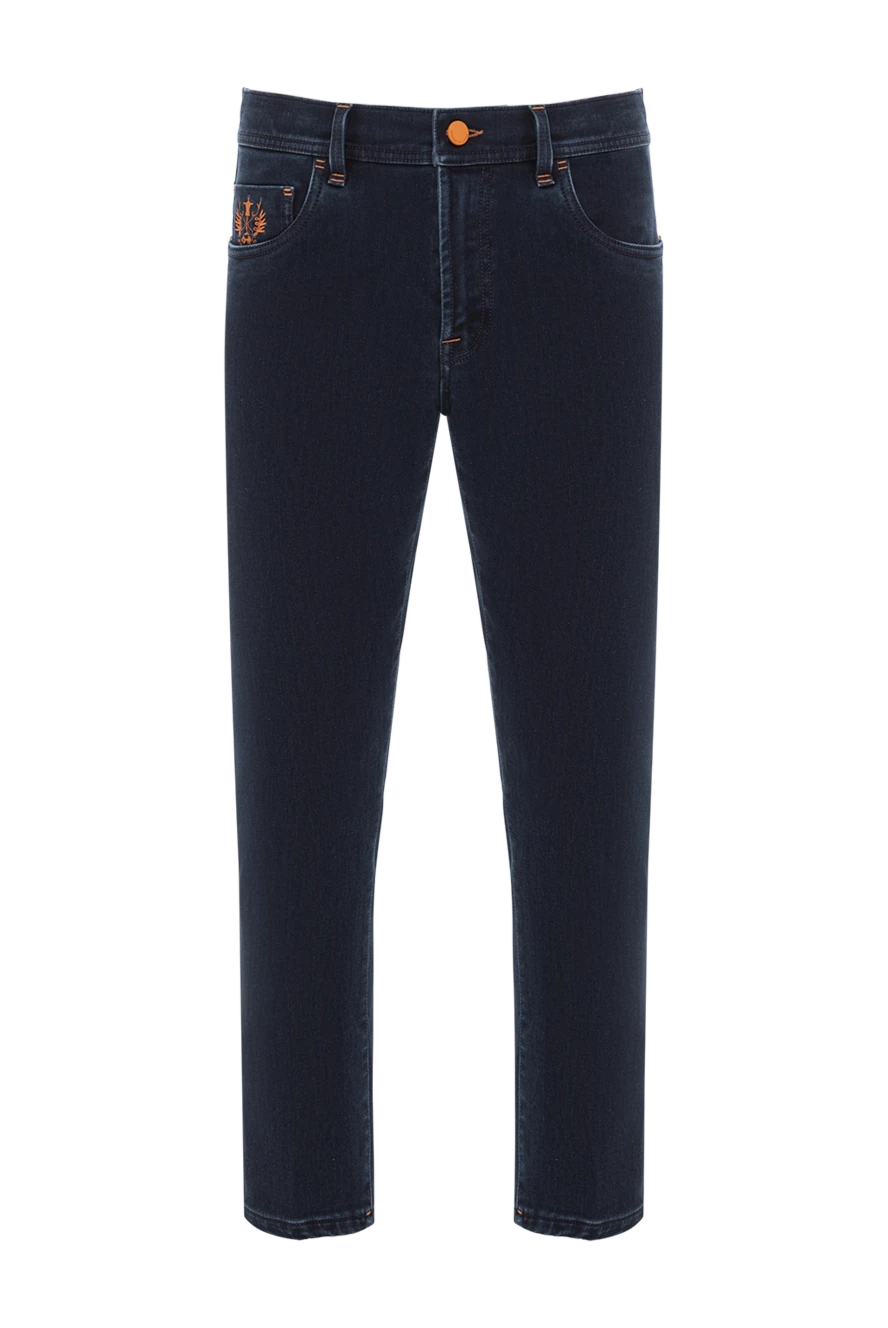 Scissor Scriptor джинсы тёмно-синие с контрастной вышивкой и оранжевой фурнитурой 189722 - фото 1