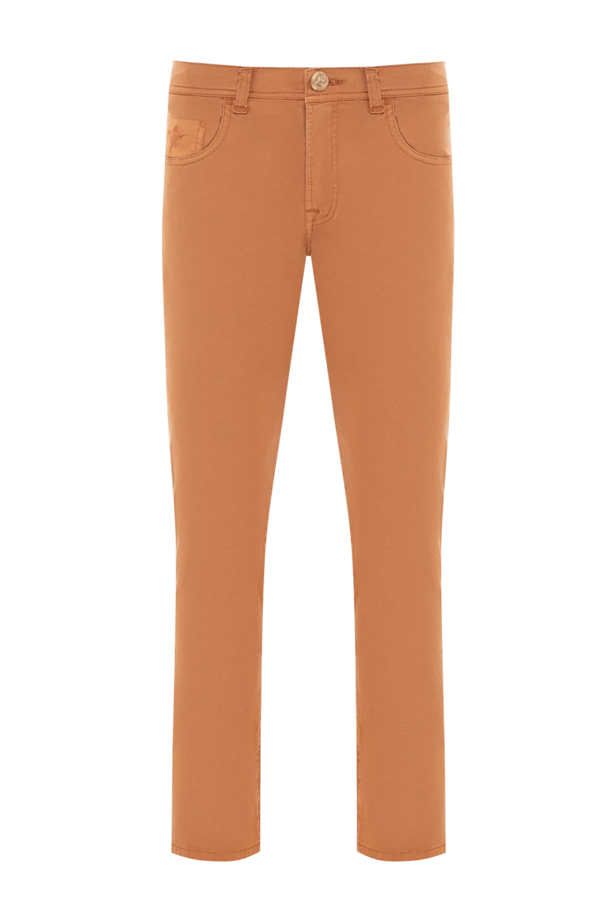 Scissor Scriptor джинсы из эластичного хлопка терракотового цвета с кожаным патчем 189764 - фото 1