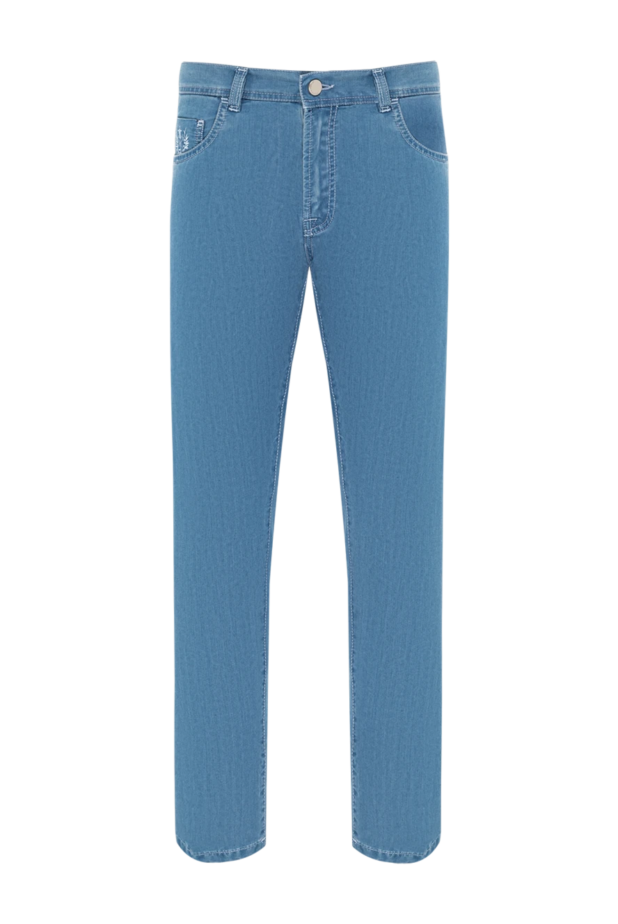Scissor Scriptor blue jeans with plaid patch and contrast stitching 189776 - photo 1