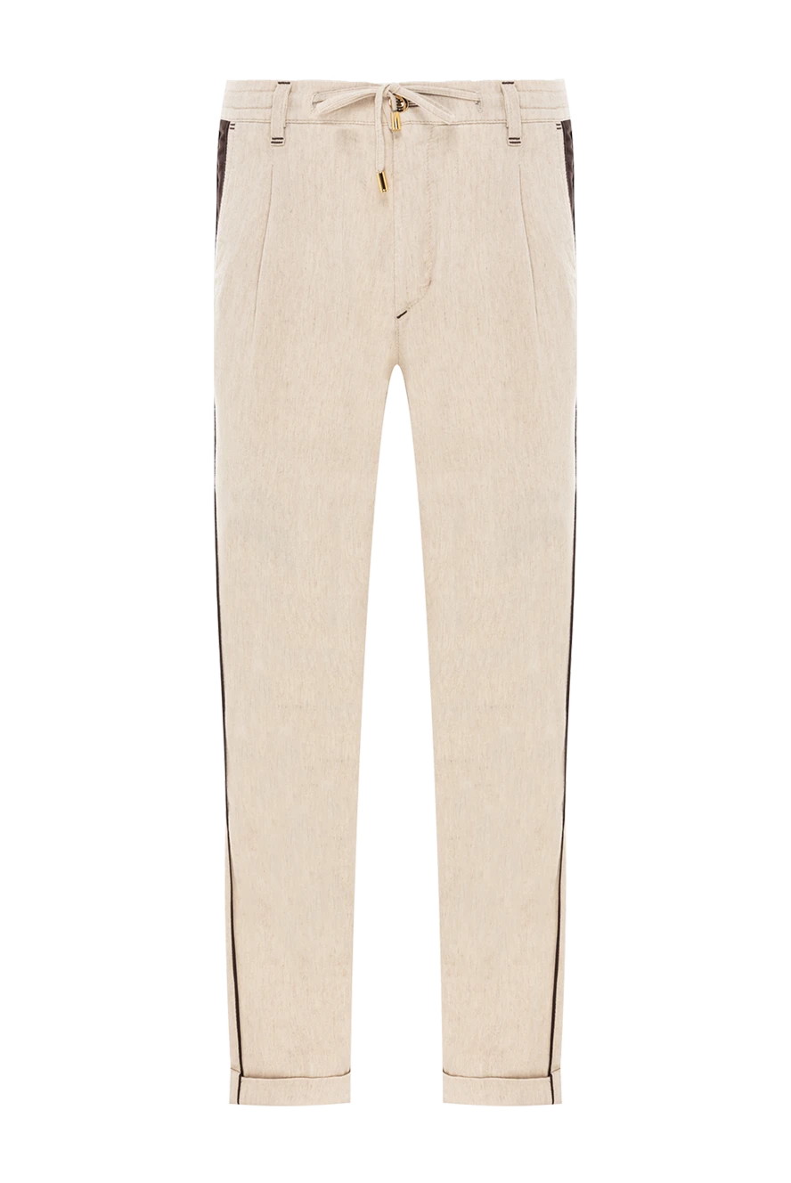 Scissor Scriptor бежевые брюки из льна и хлопка с контрастной отделкой и кулиской на поясе 189835 - фото 1