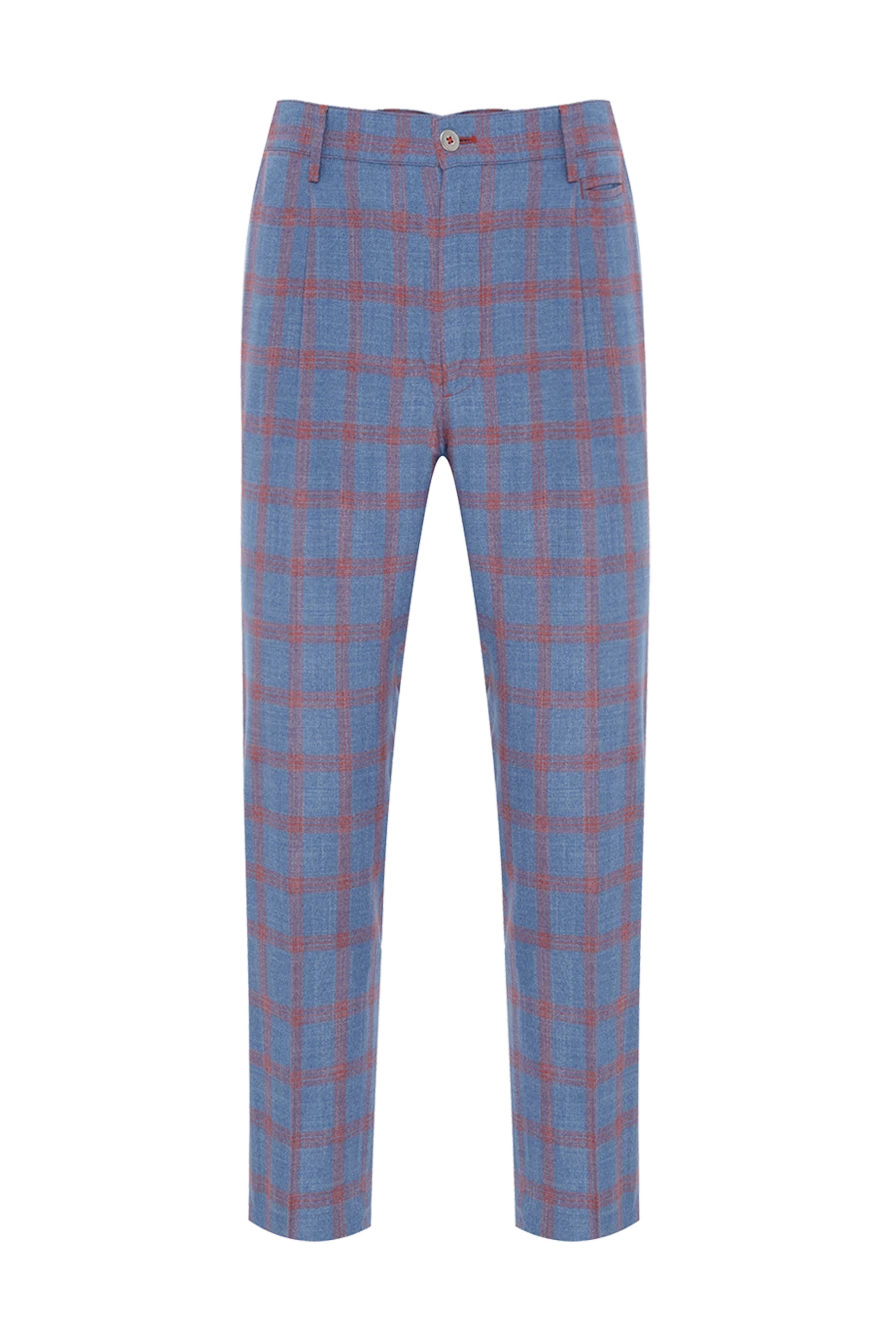 Scissor Scriptor класичні штани сині в клітинку з червоною ниткою та фактурною поверхнею 189861 - фото 1