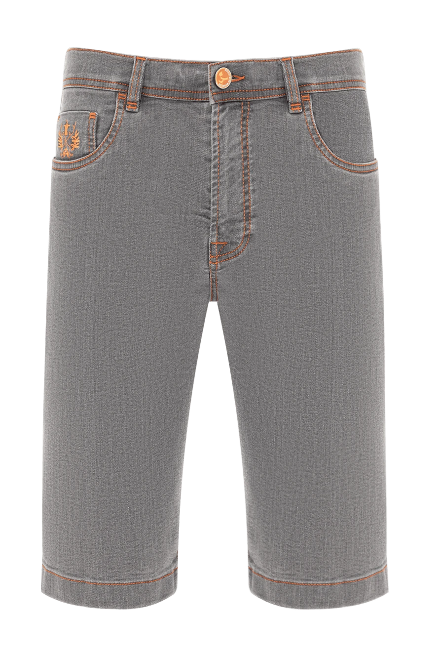 Scissor Scriptor шорти із сірого деніму з помаранчевим простроченням та картатим патчем 189875 - фото 1