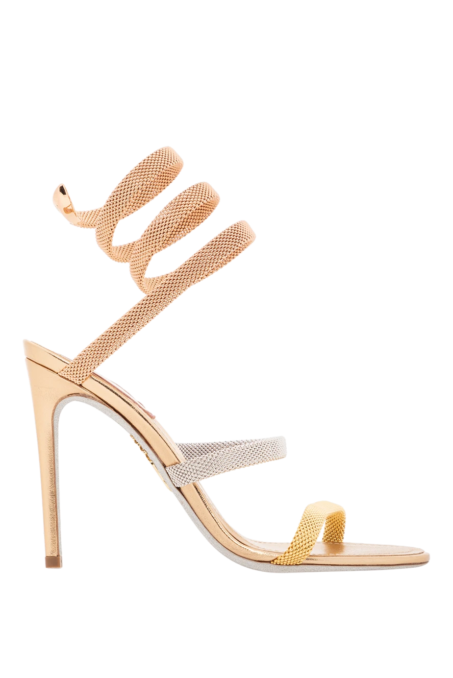 Rene Caovilla босоніжки на шпильці із золотистим та сріблястим плетінням та спіральною шнурівкою. 189947 - фото 1
