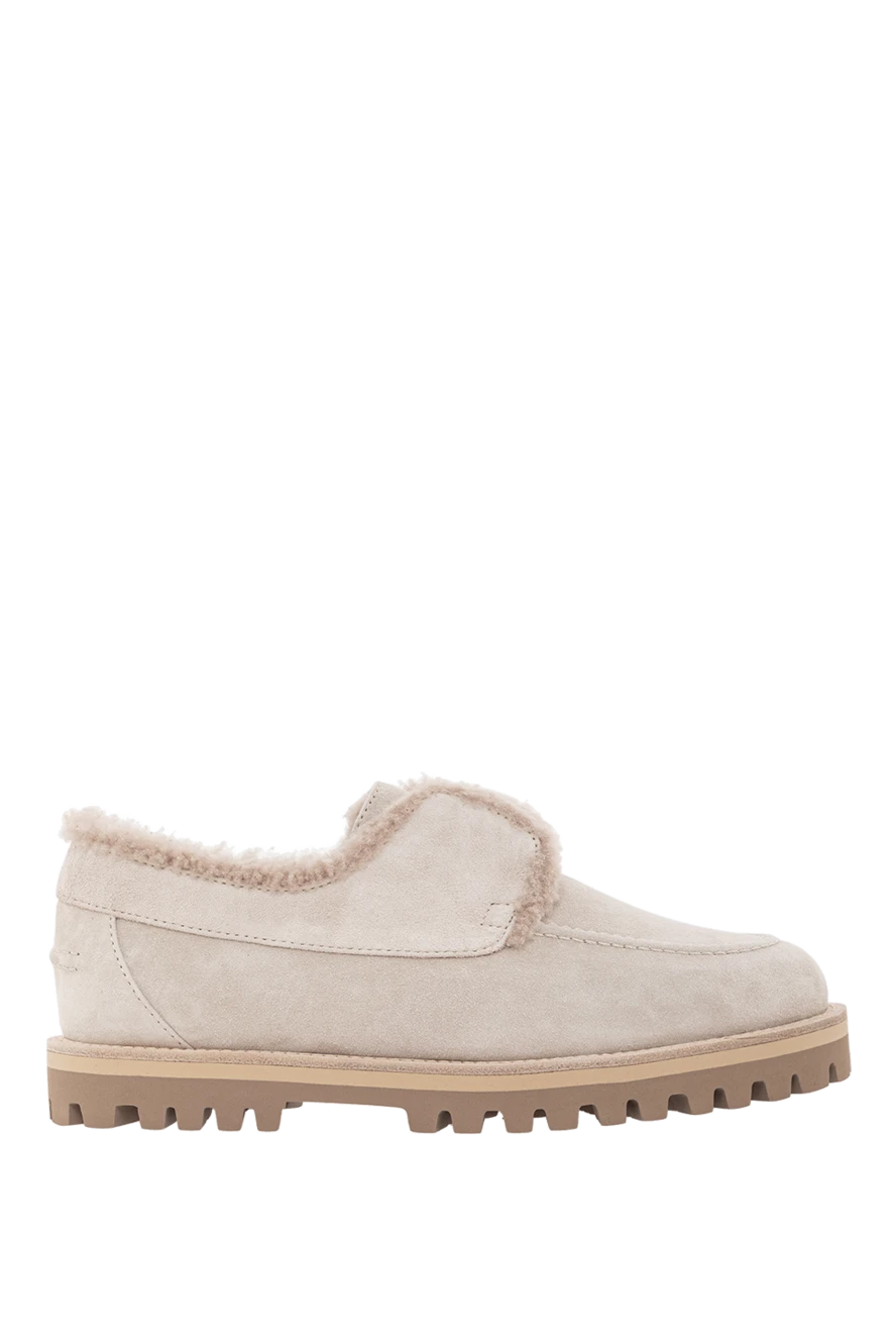 Le Silla бежеві замшеві яхт-лофери з підкладкою з овчини 189972 - фото 1