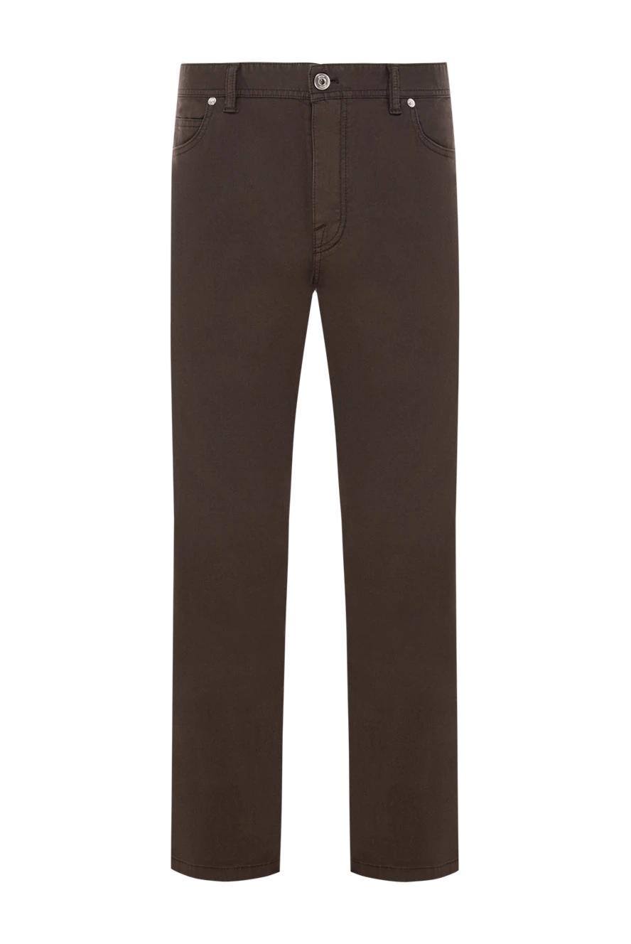 Brioni тёмно-коричневые джинсы из плотного хлопка с застёжкой на пуговицу и молнию 189986 - фото 1