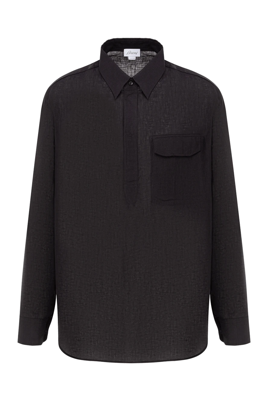 Brioni легка сорочка чоловіча чорна із лляної тканини з текстурою 190002 - фото 1