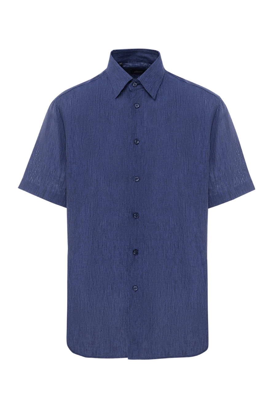 Brioni синяя тенниска из льна с текстурной поверхностью и классическим воротником 190007 - фото 1