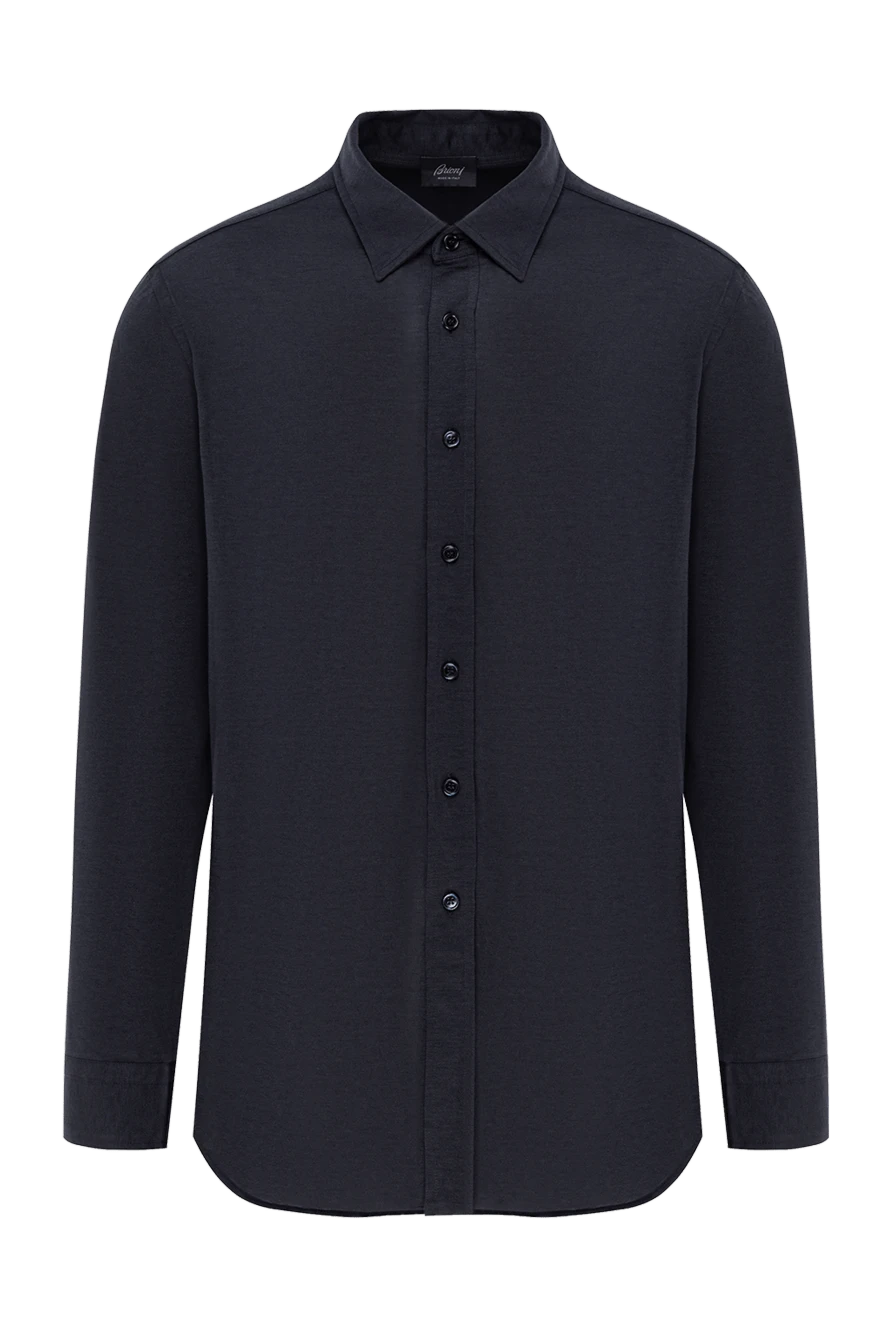Brioni мужская рубашка тёмно синяя классическая с лёгким блеском шёлка 190008 - фото 1