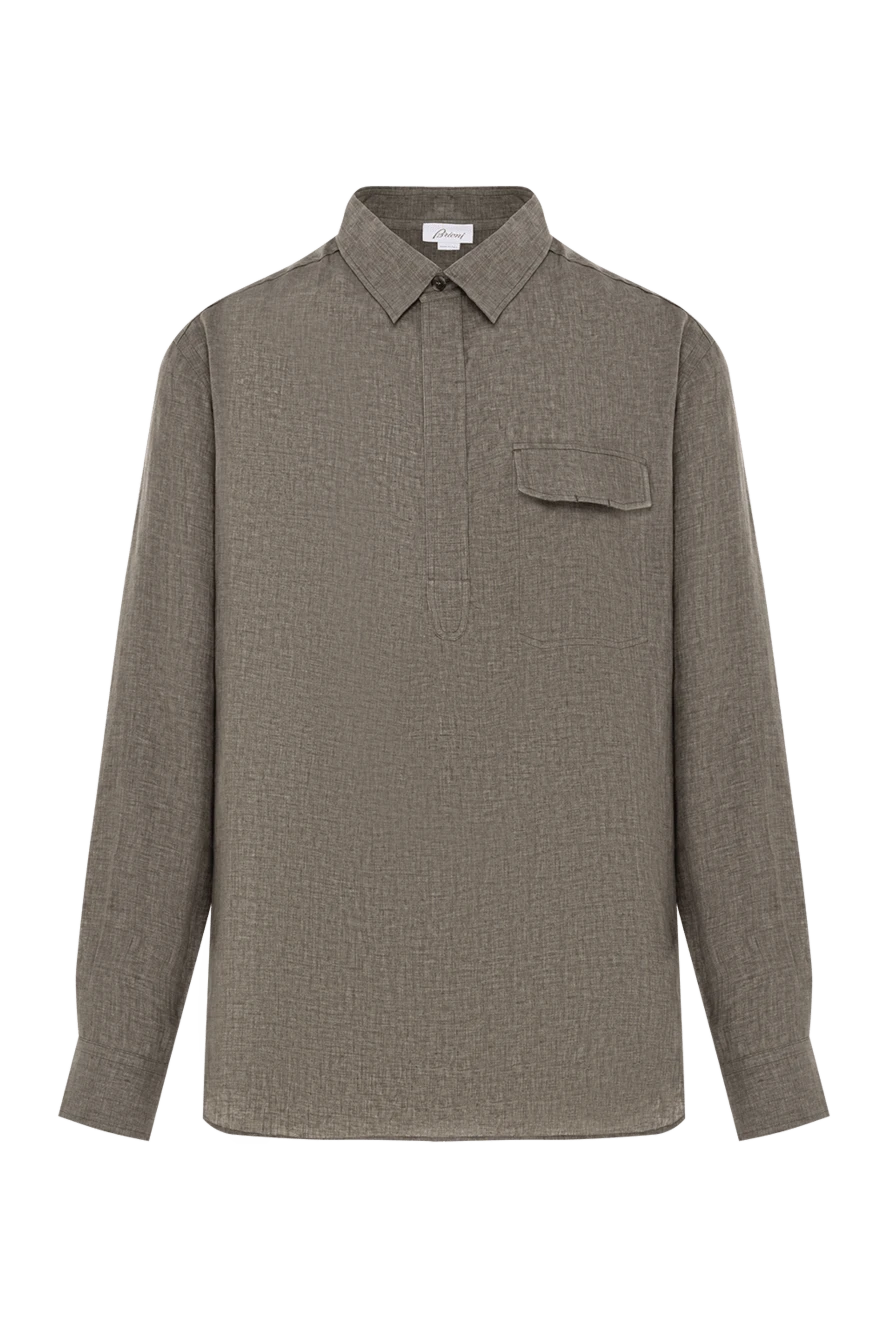 Brioni льняная рубашка серо-оливкового цвета с нагрудным карманом 190009 - фото 1