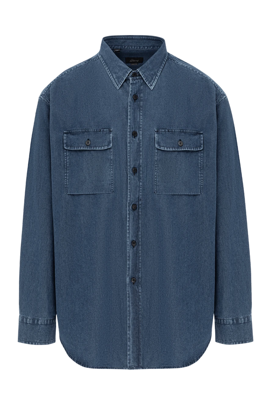 Brioni синя джинсова сорочка оверсайз із накладними кишенями (уцінка) 195688 - фото 1