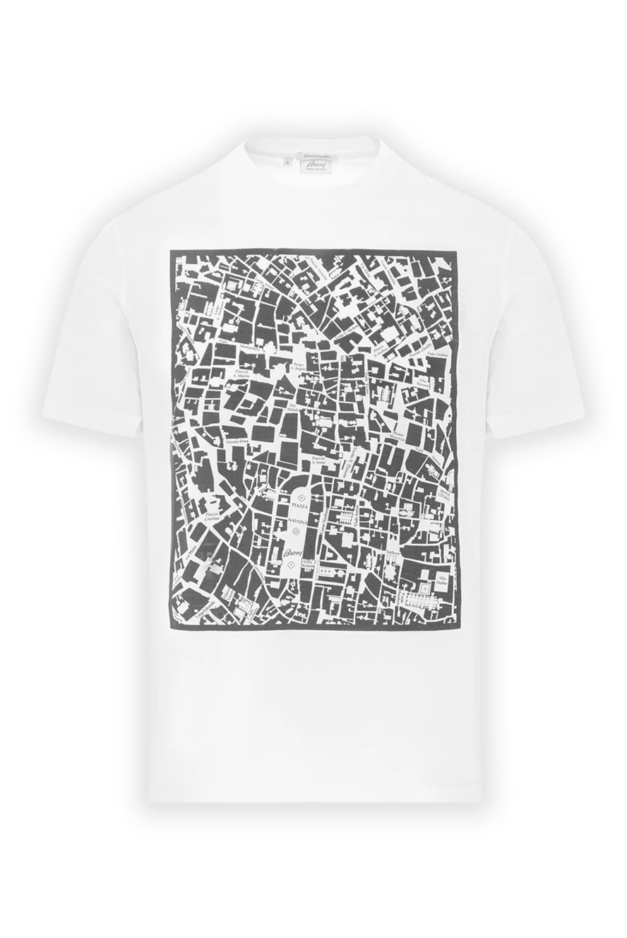 Brioni біла футболка з графікою у вигляді карти та прямим кроєм 190061 - фото 1