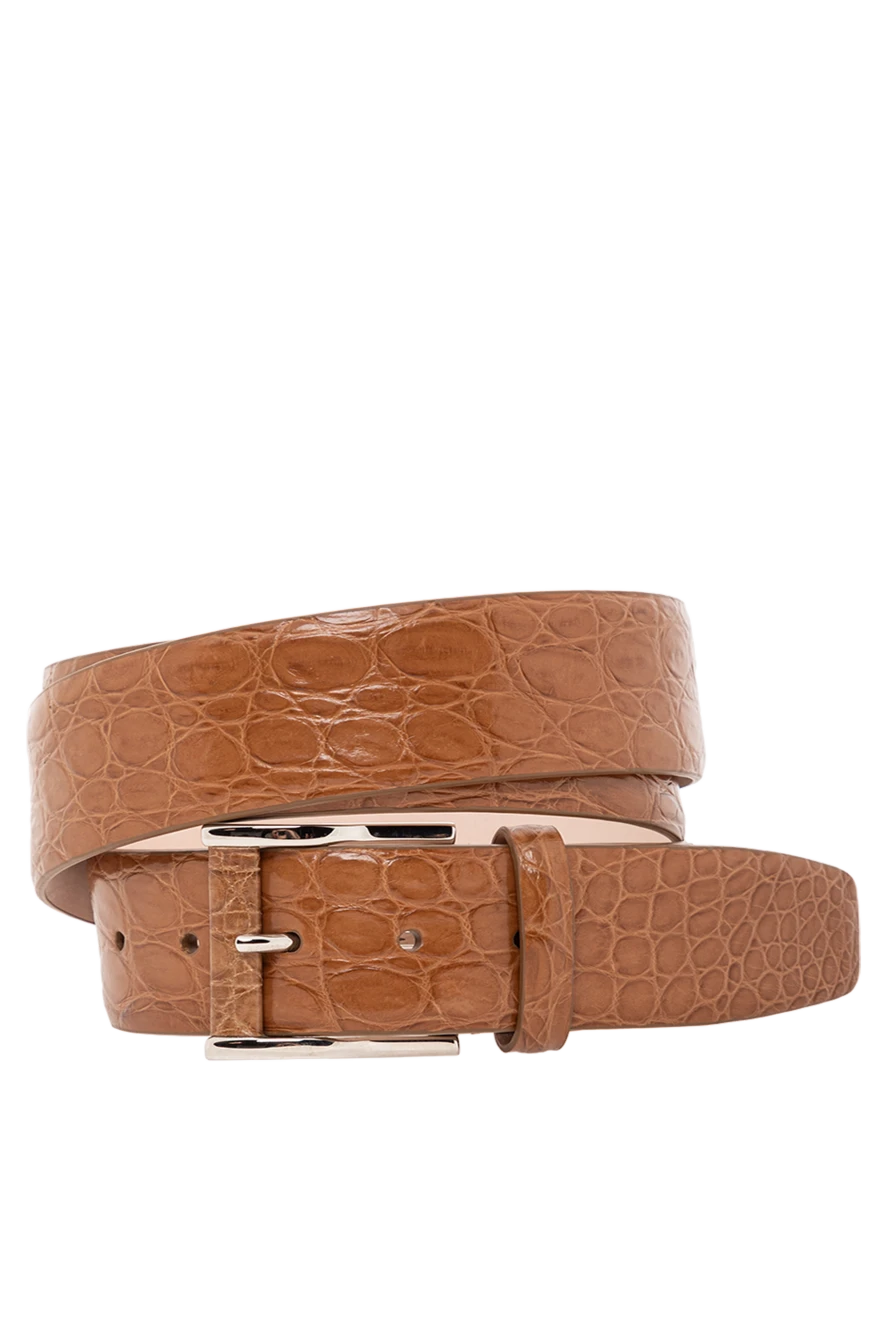 Cesare di Napoli ремень из натуральной кожи крокодила в коричневом цвете с глянцевой текстурой 190083 - фото 1