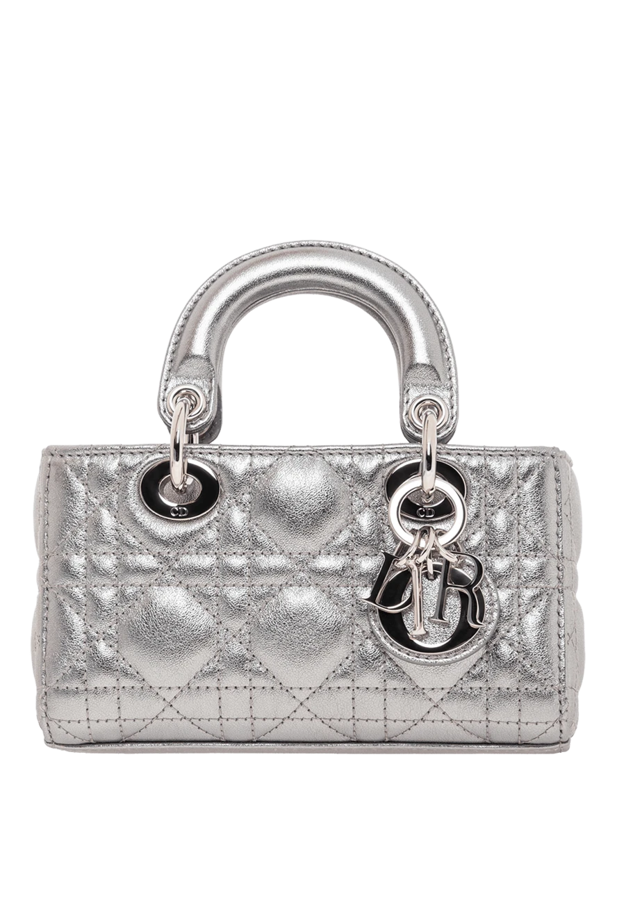 Dior сумка lady d-joy micro из металлизированной кожи серебристая 190094 - фото 1