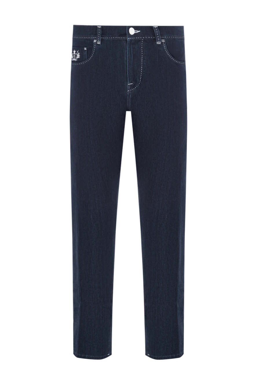 Scissor Scriptor джинси глибокого синього кольору з контрастною відстрочкою та фірмовою вишивкою на кишені 190108 - фото 1