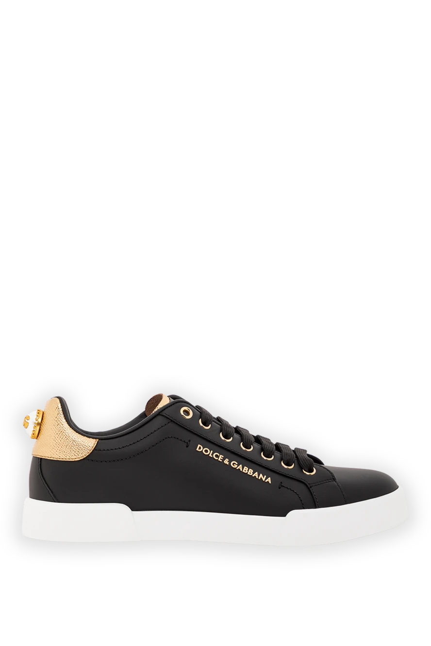 Dolce & Gabbana снікери portofino з телячої шкіри з ефектом наппи з написом чорні 190125 - фото 1