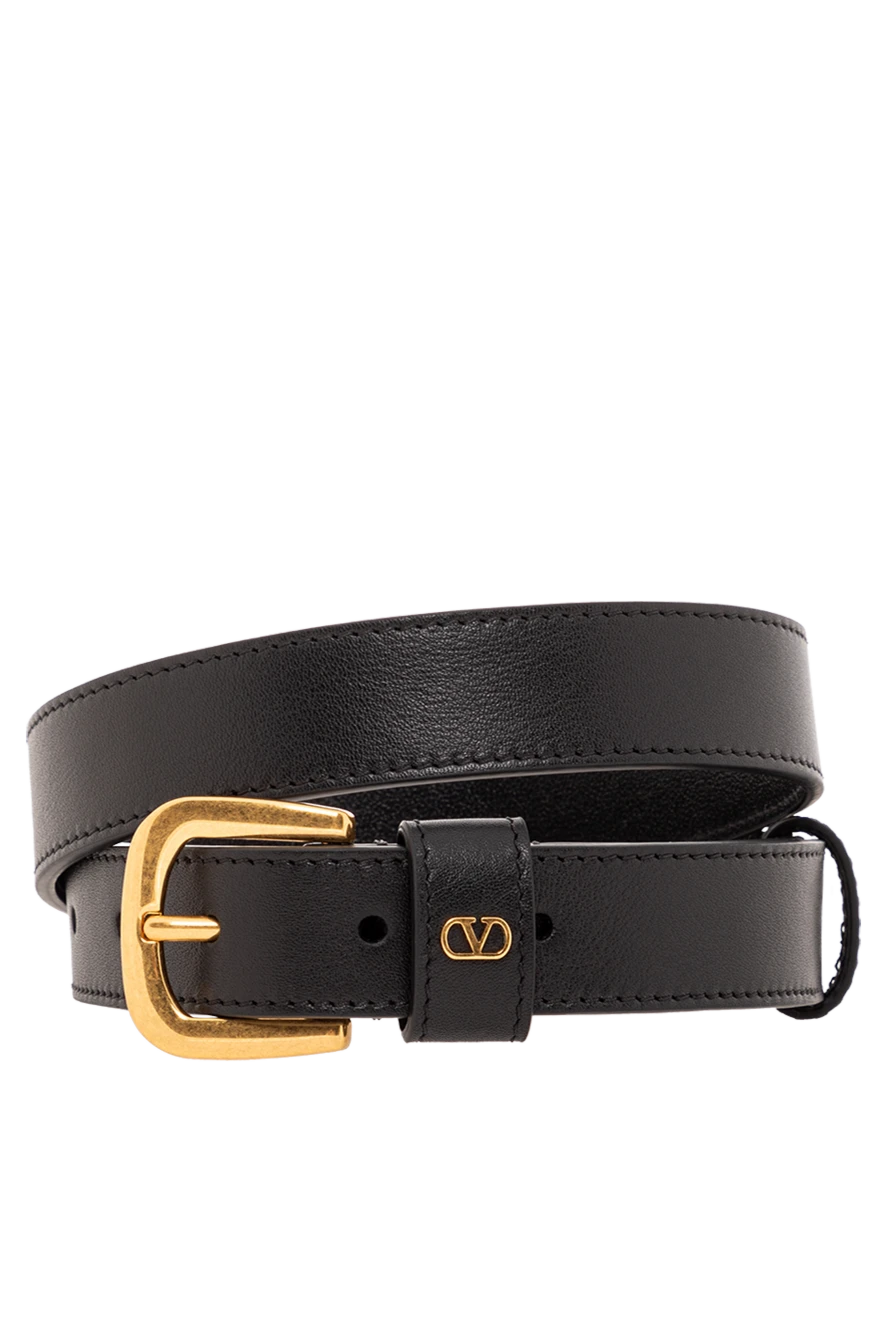 Valentino кожаный черный ремень с классической пряжкой и миниатюрным золотым логотипом 190152 - фото 1