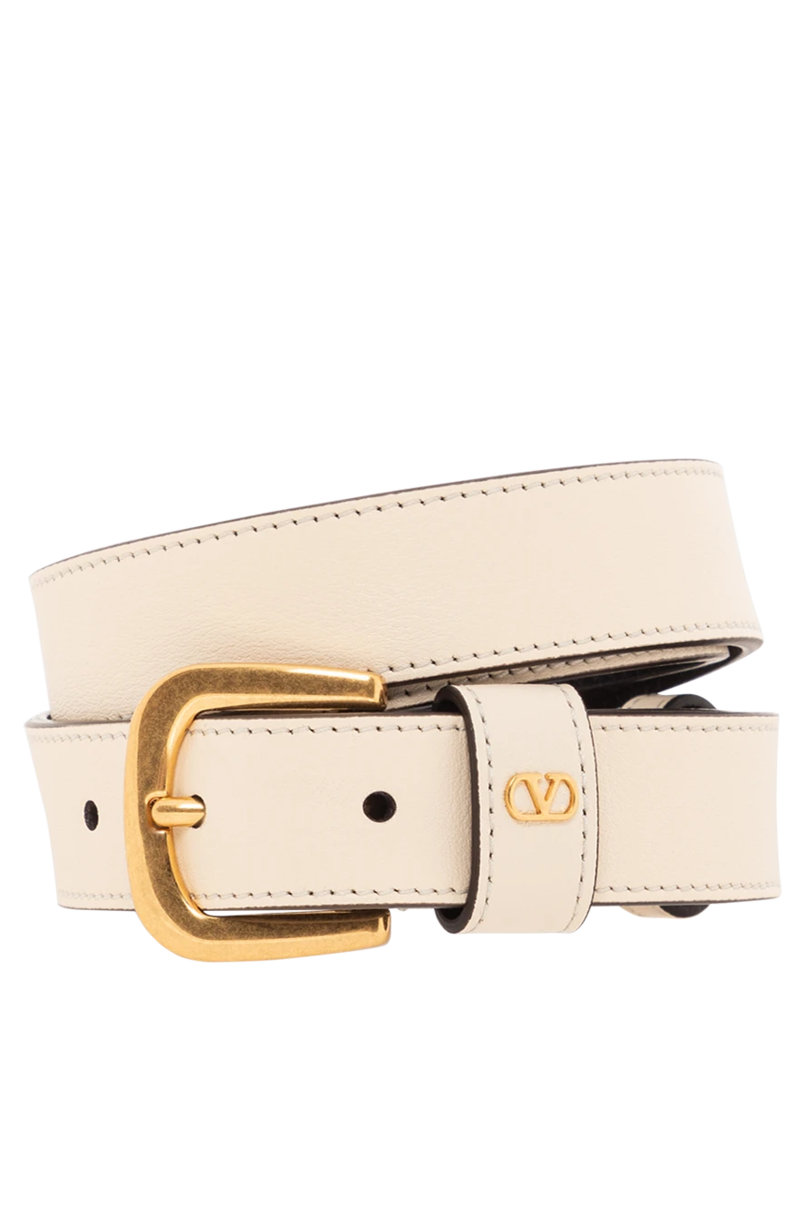 Valentino шкіряний ремінь кремового кольору з пряжкою та мініатюрним золотим логотипом 190153 - фото 1