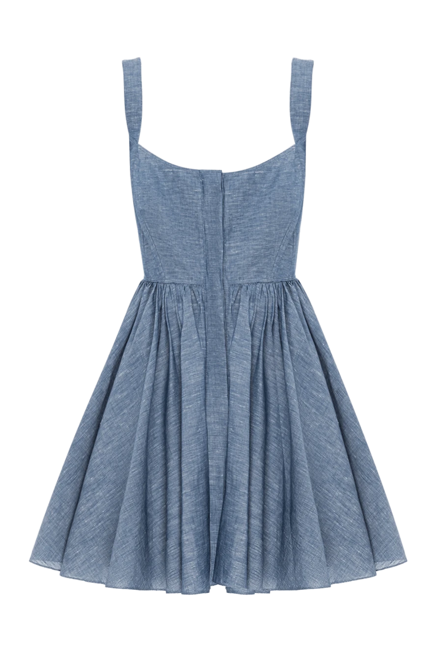 Alaia летнее платье из голубого хлопка и льна с пышной юбкой и широкими бретелями 190155 - фото 1