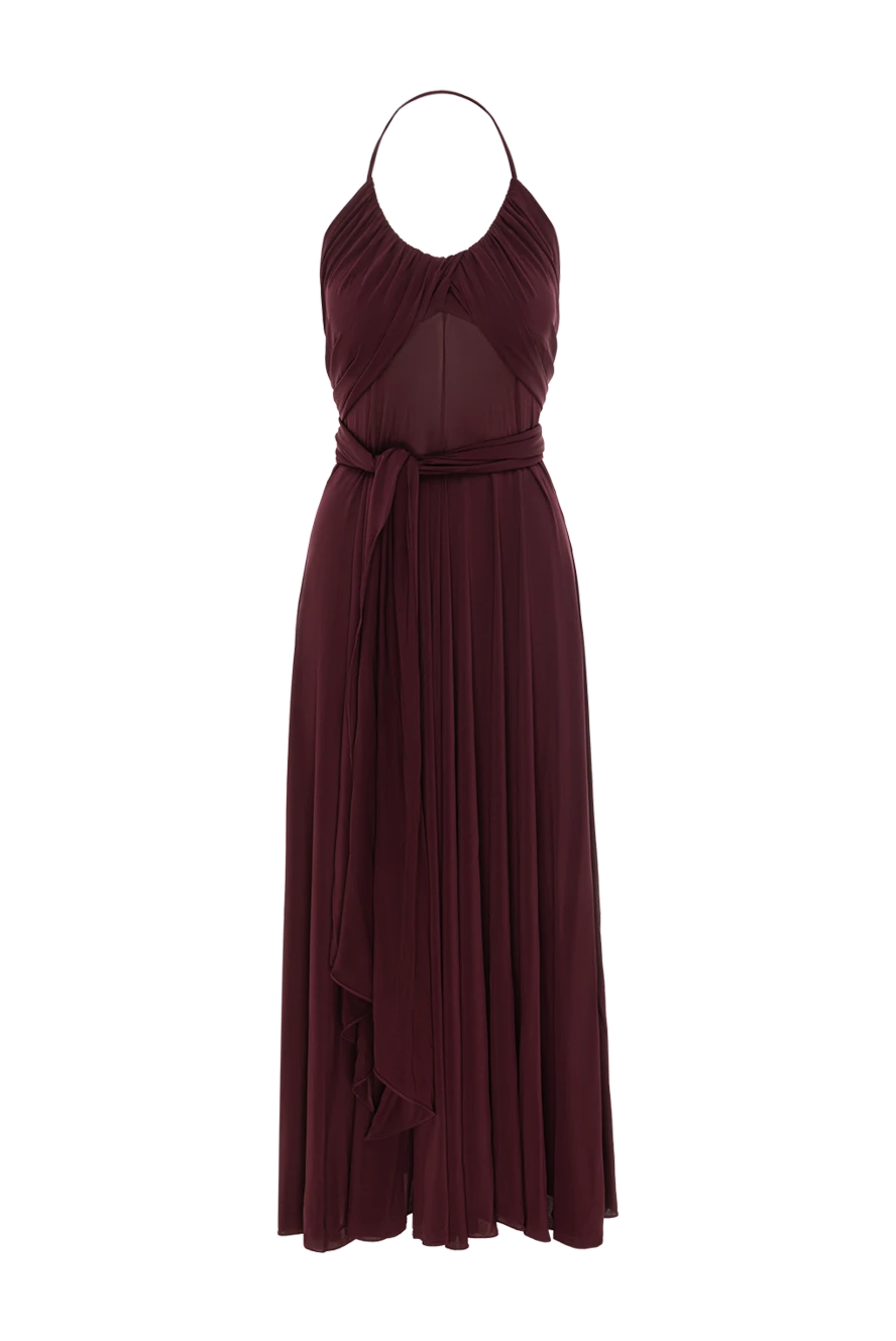 Alaia длинное платье из вискозы бордового цвета с открытыми плечами 190158 - фото 1