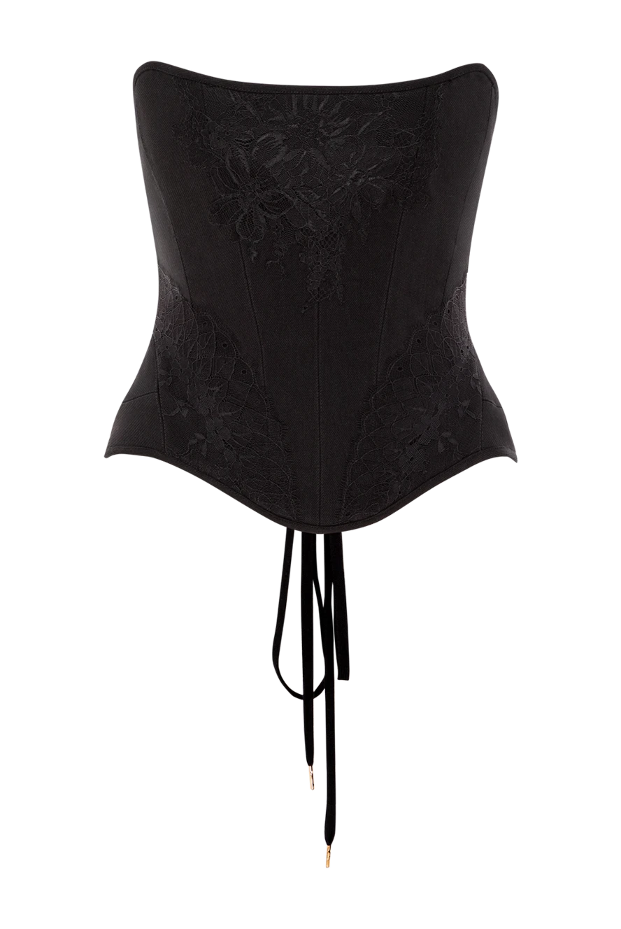 Fleur de Paris черный корсет с вышивкой и шнуровкой на спине из хлопка 190204 - фото 1