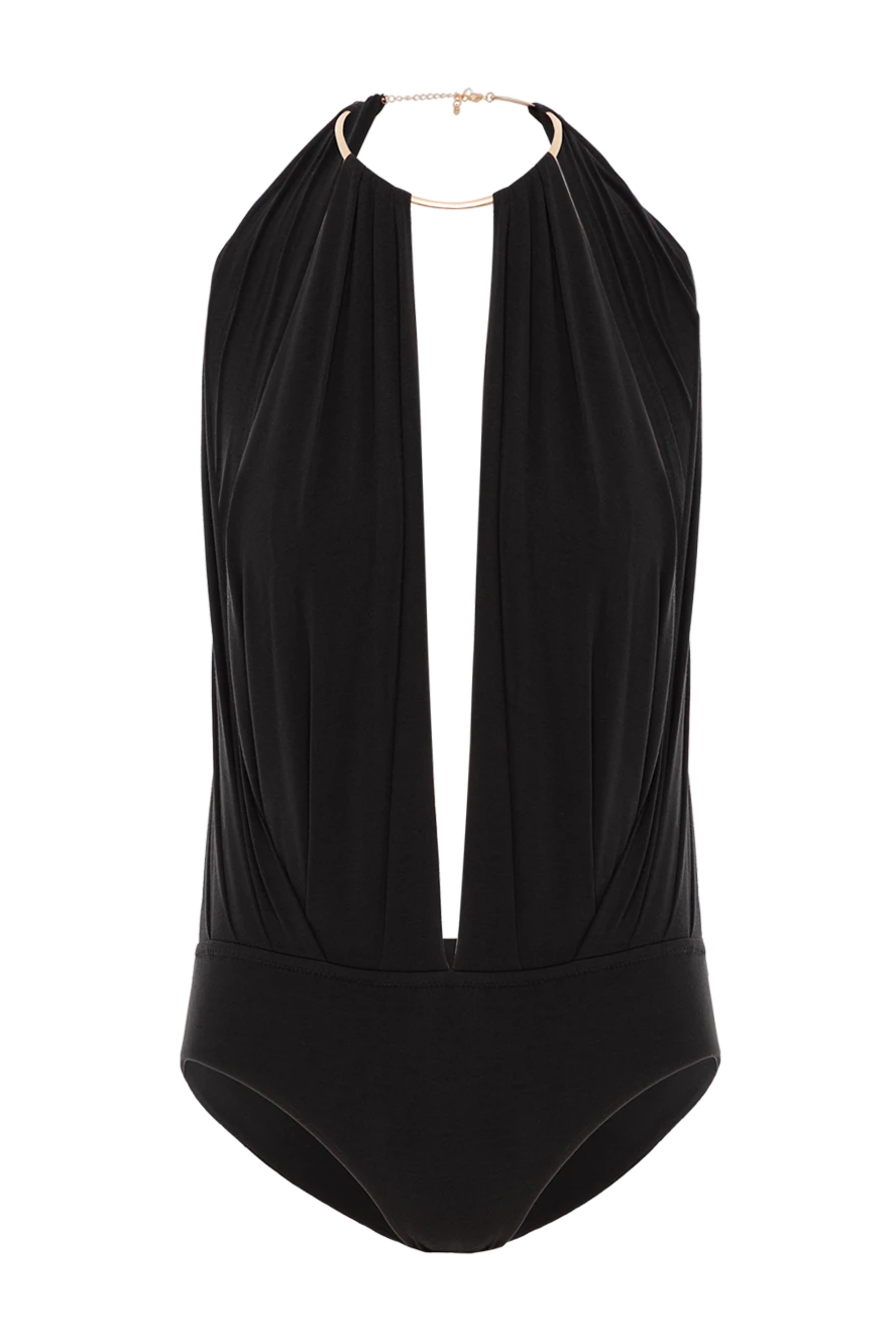 Fleur de Paris чорне боді з віскози з драпіруванням та відкритою спиною 190207 - фото 1