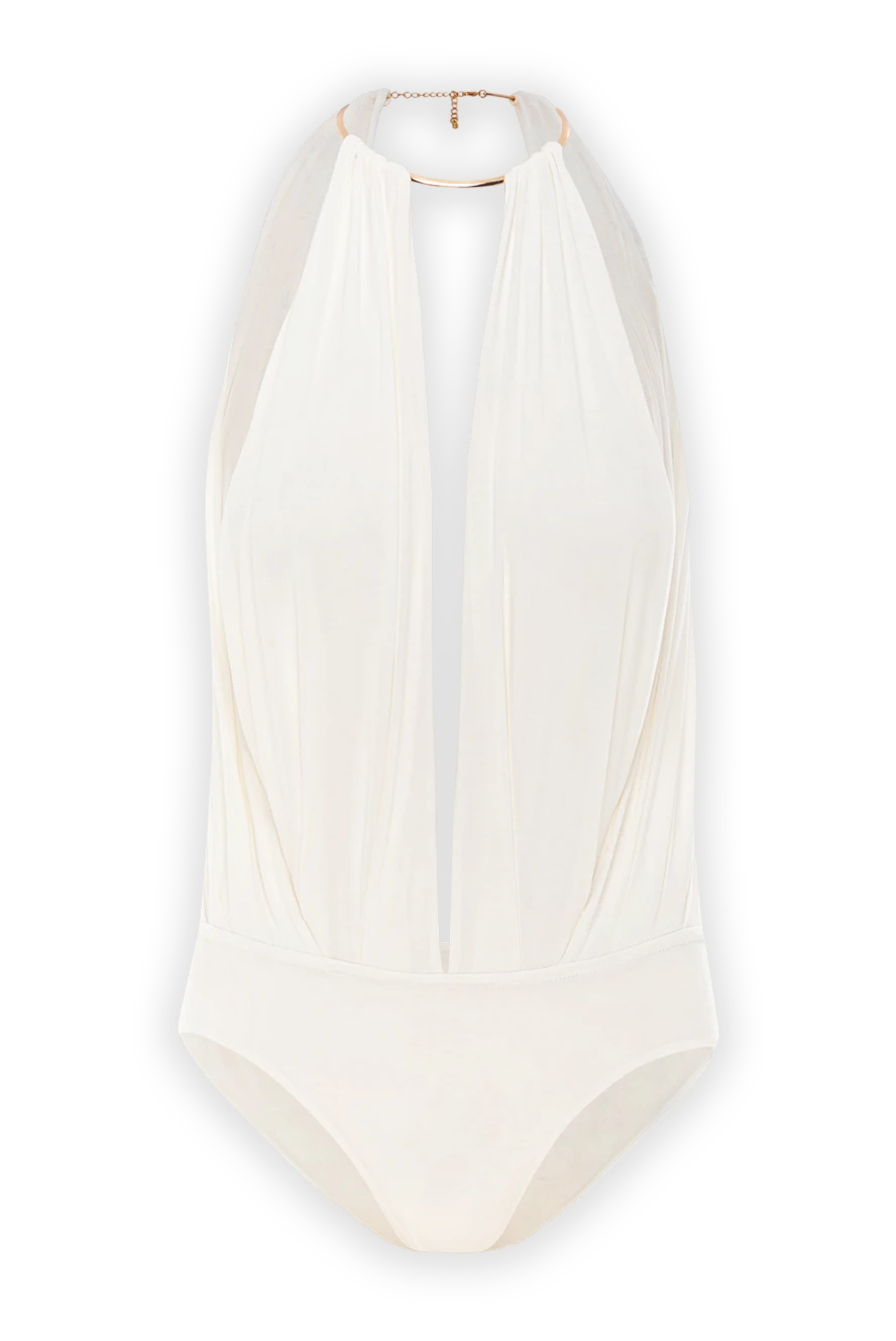 Fleur de Paris біле боді з віскози з драпіруванням та відкритою спиною 190208 - фото 1