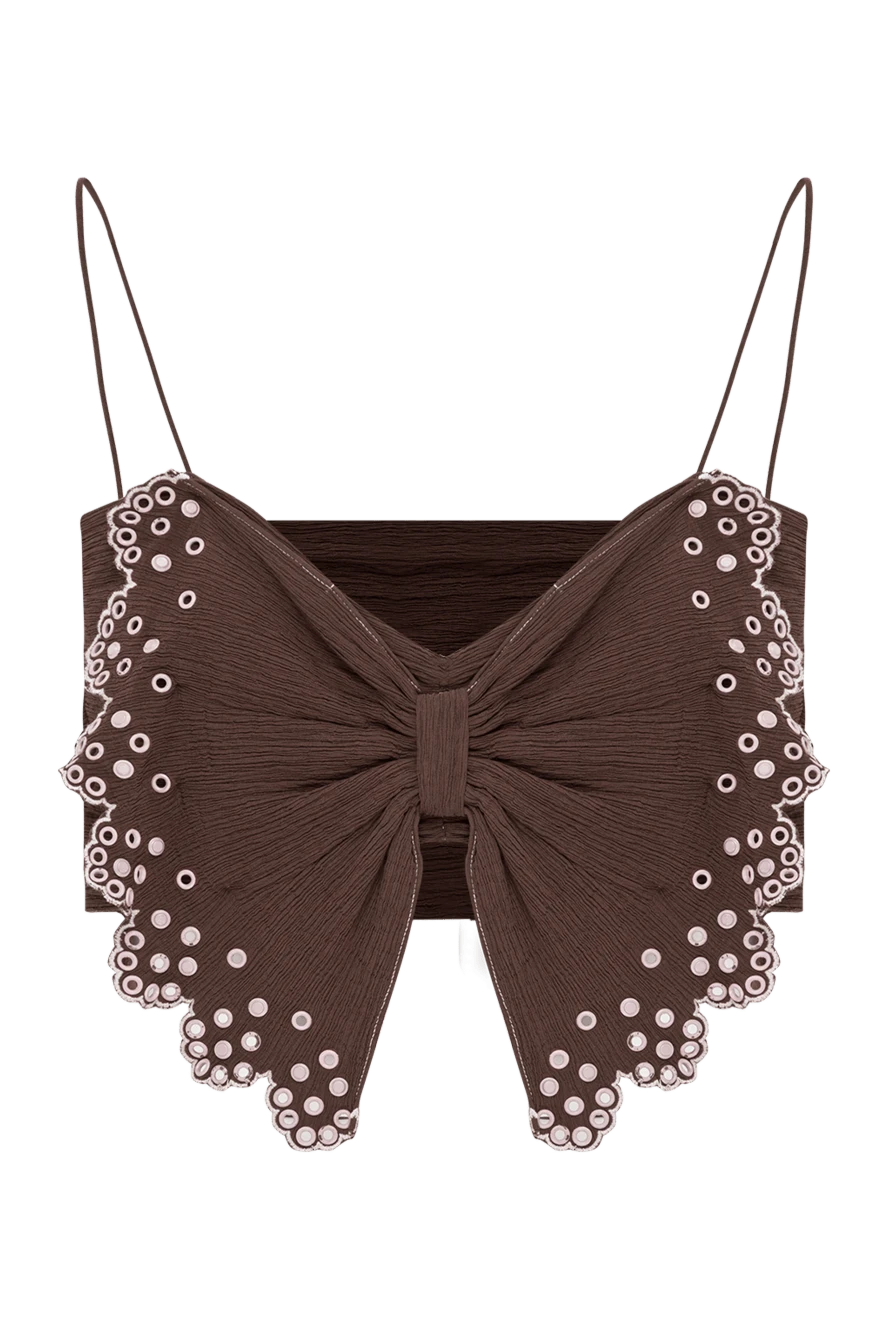 Isabel Marant топ з бавовни та шовку шоколадного кольору з бантовим декором та тонкими бретелями 190255 - фото 1