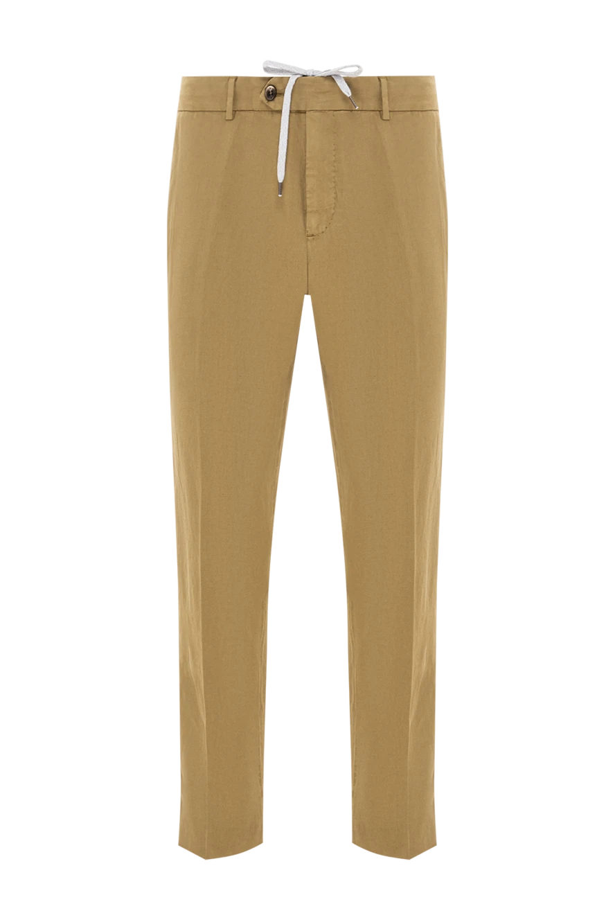 PT01 (Pantaloni Torino) мужские брюки хлопковые коричневые с застежкой на пуговицу и шнурок 190376 - фото 1