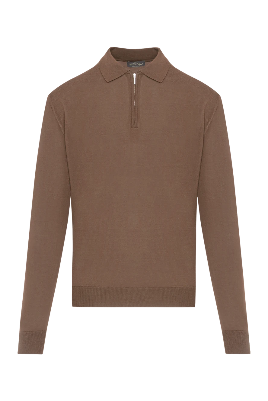 Cesare di Napoli brown wool polo shirt with long sleeves and zip 190391 - photo 1