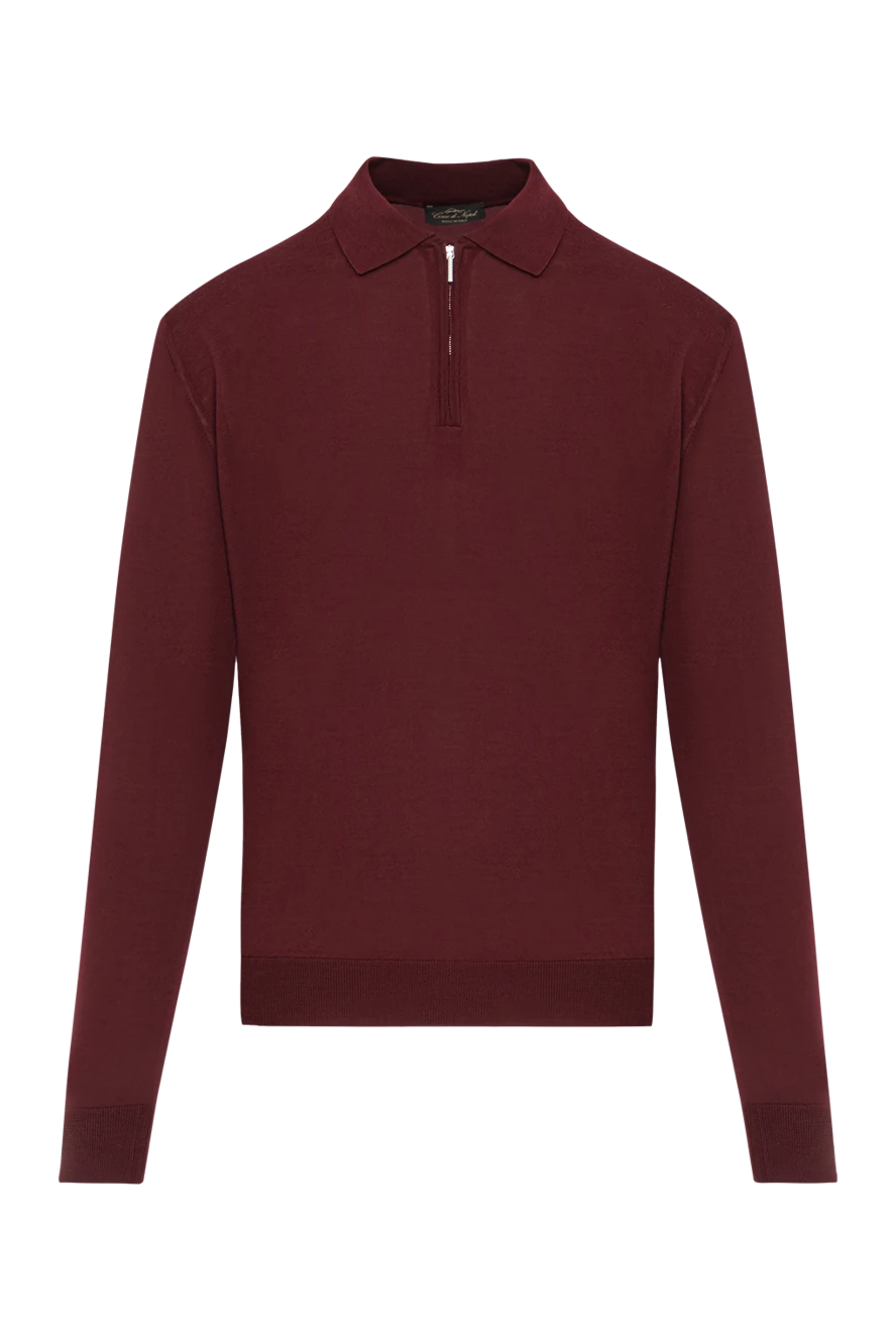 Cesare di Napoli поло із вовни бордового кольору з довгим рукавом на блискавці 190392 - фото 1