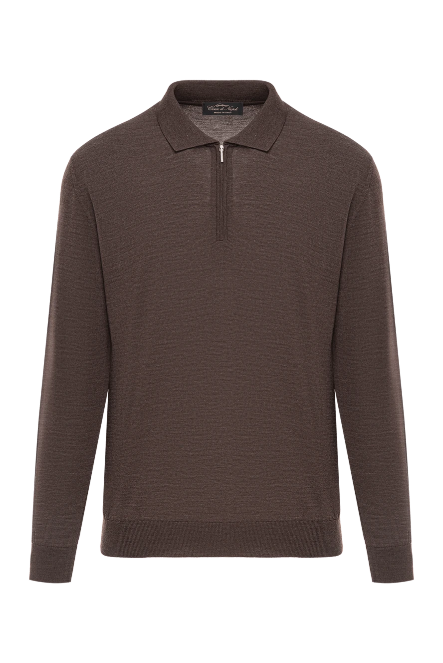 Cesare di Napoli чоловіче вовняне поло темно-коричневого відтінку із блискавкою застібкою 190401 - фото 1