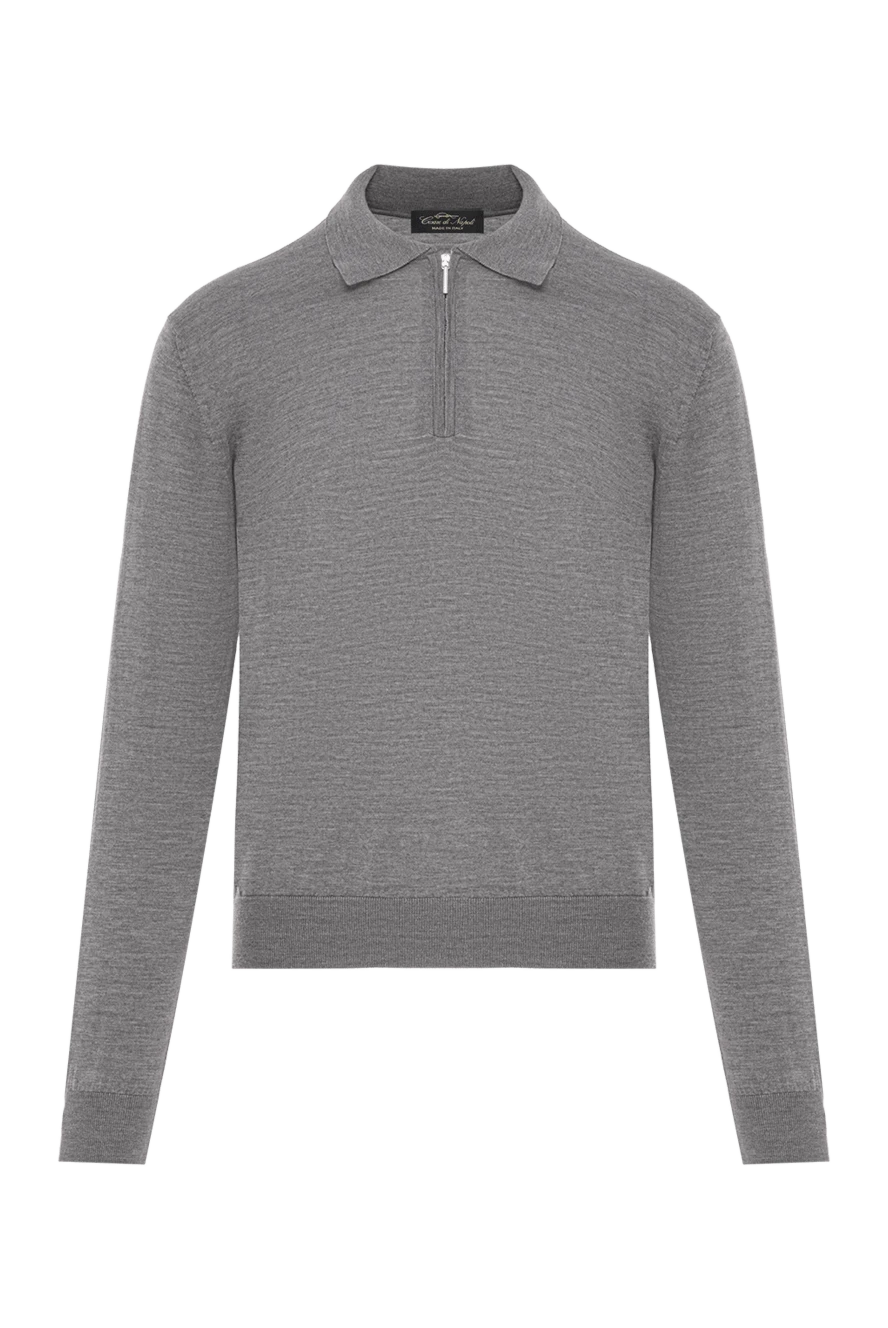 Cesare di Napoli gray wool polo shirt with long sleeves and zip 190410 - photo 1