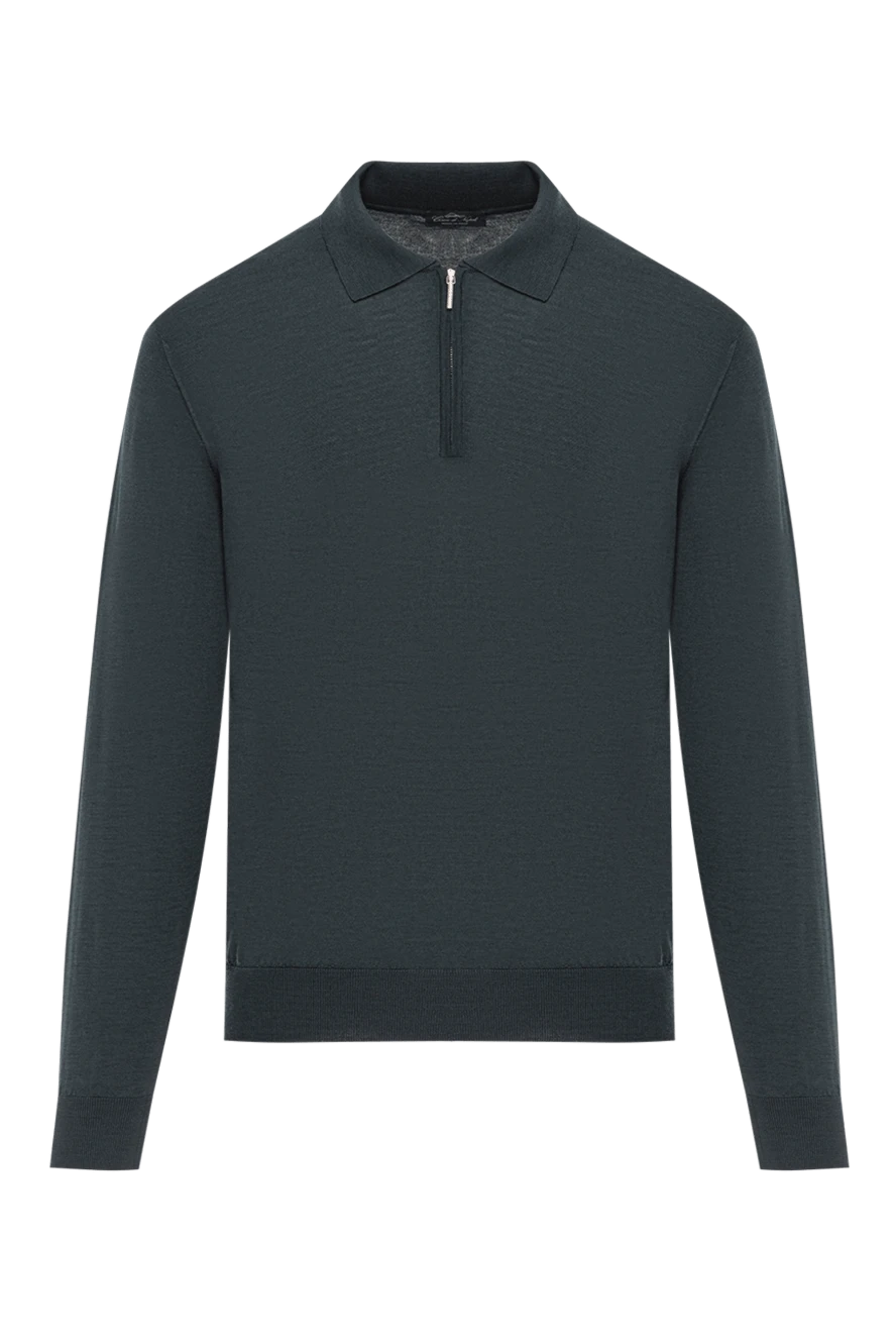 Cesare di Napoli поло із вовни темно-зелене з довгим рукавом і коміром на блискавці 190414 - фото 1