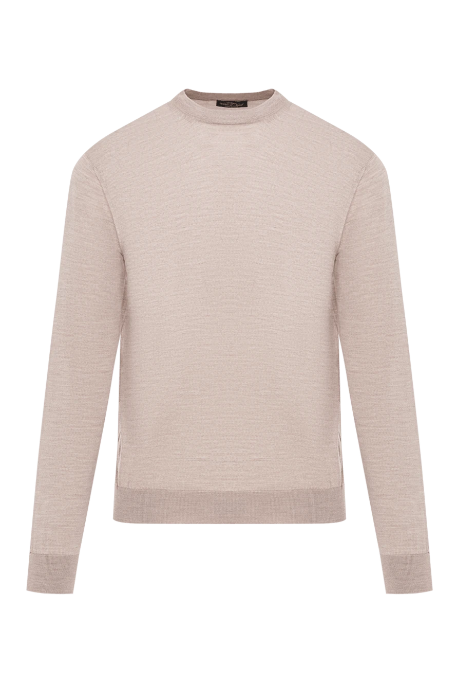 Cesare di Napoli шерстяной мягкий джемпер мужской светло-бежевый базовый 190422 - фото 1