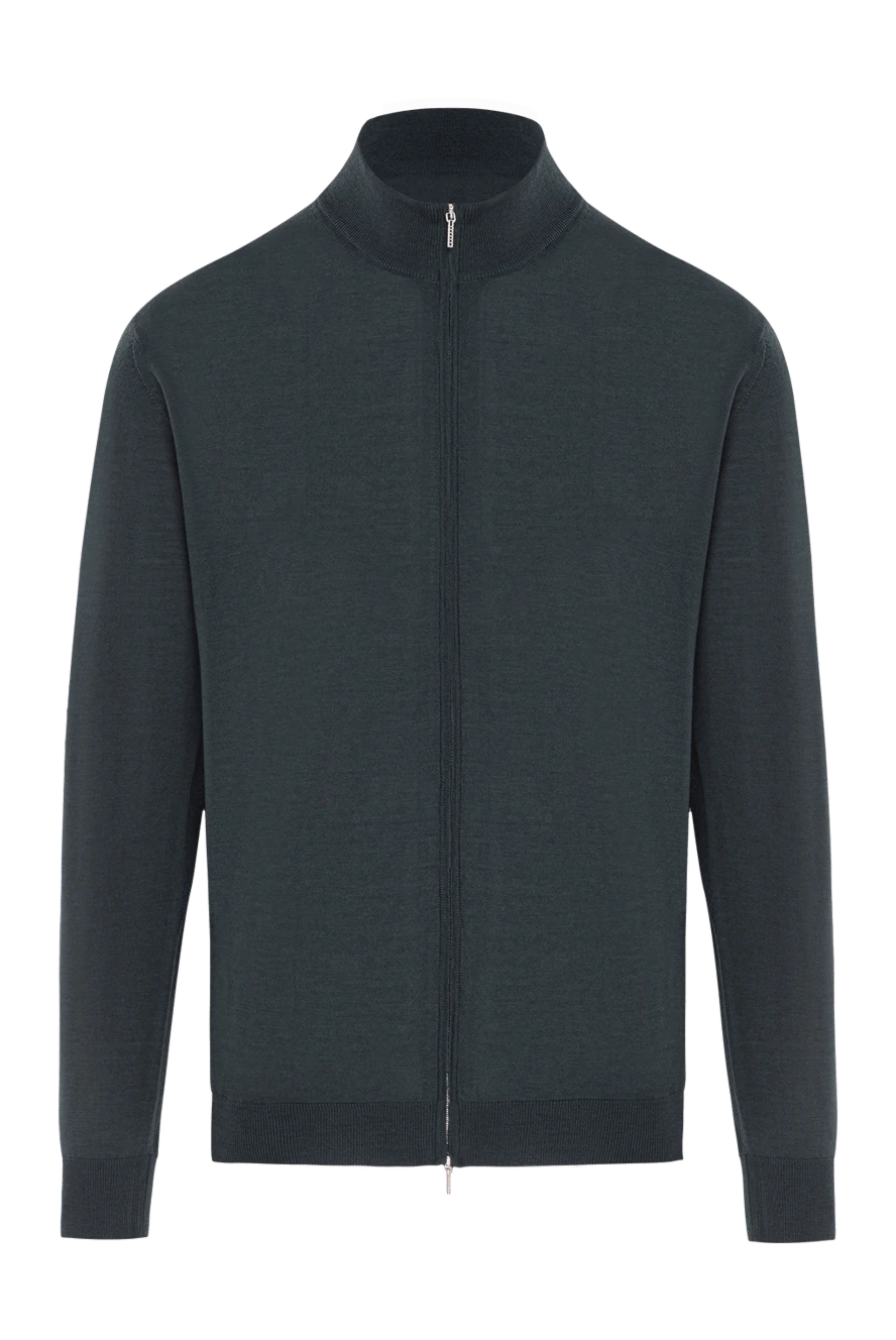 Cesare di Napoli зелений вовняний кардиган на блискавці в стилі лаконічний 190448 - фото 1