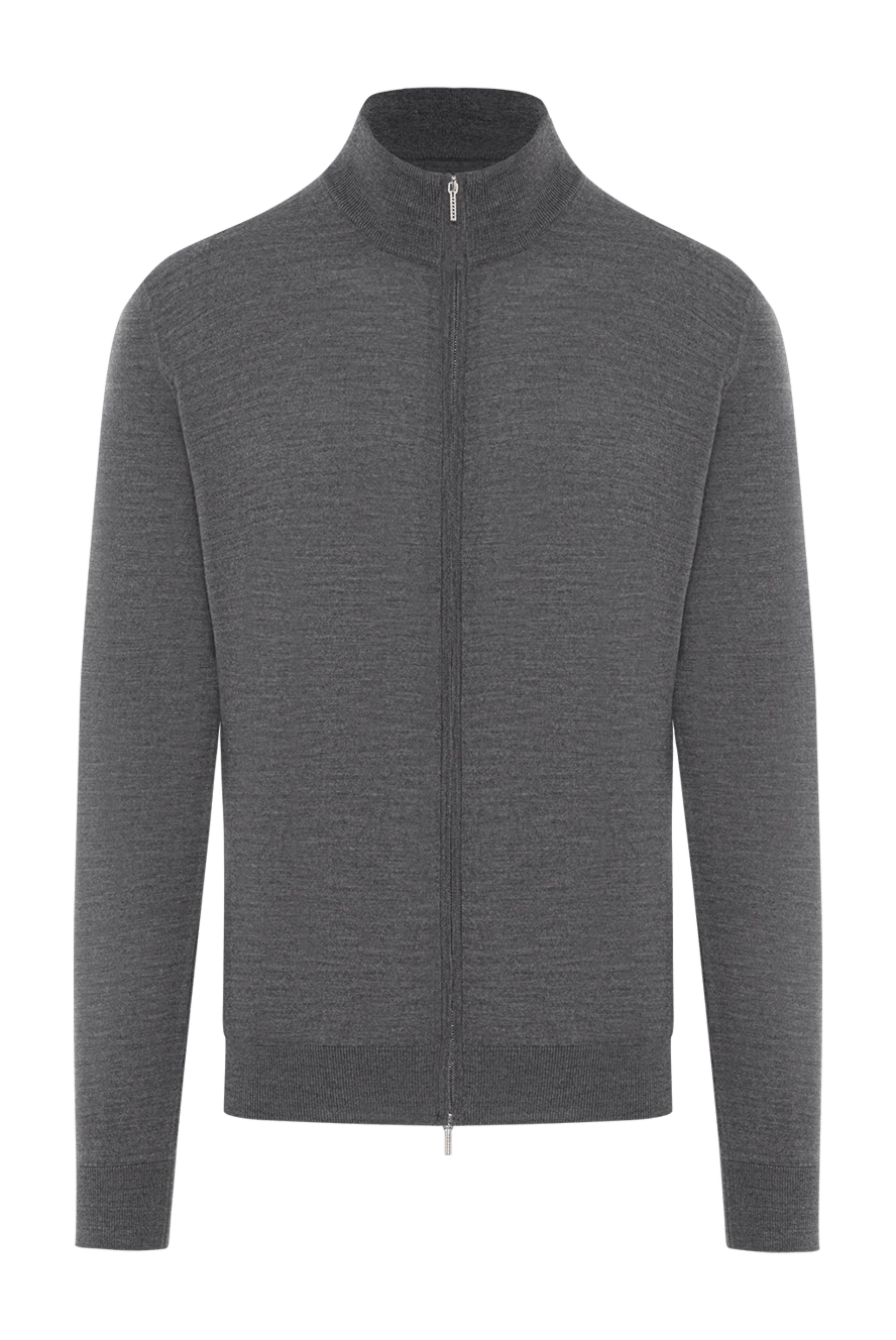 Cesare di Napoli кардиган із тонкої вовни сірий на блискавці 190452 - фото 1