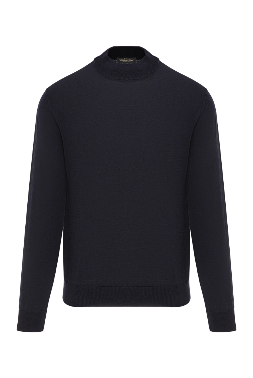 Cesare di Napoli тонкий джемпер из шерсти в синем цвете с воротом стойкой 190458 - фото 1