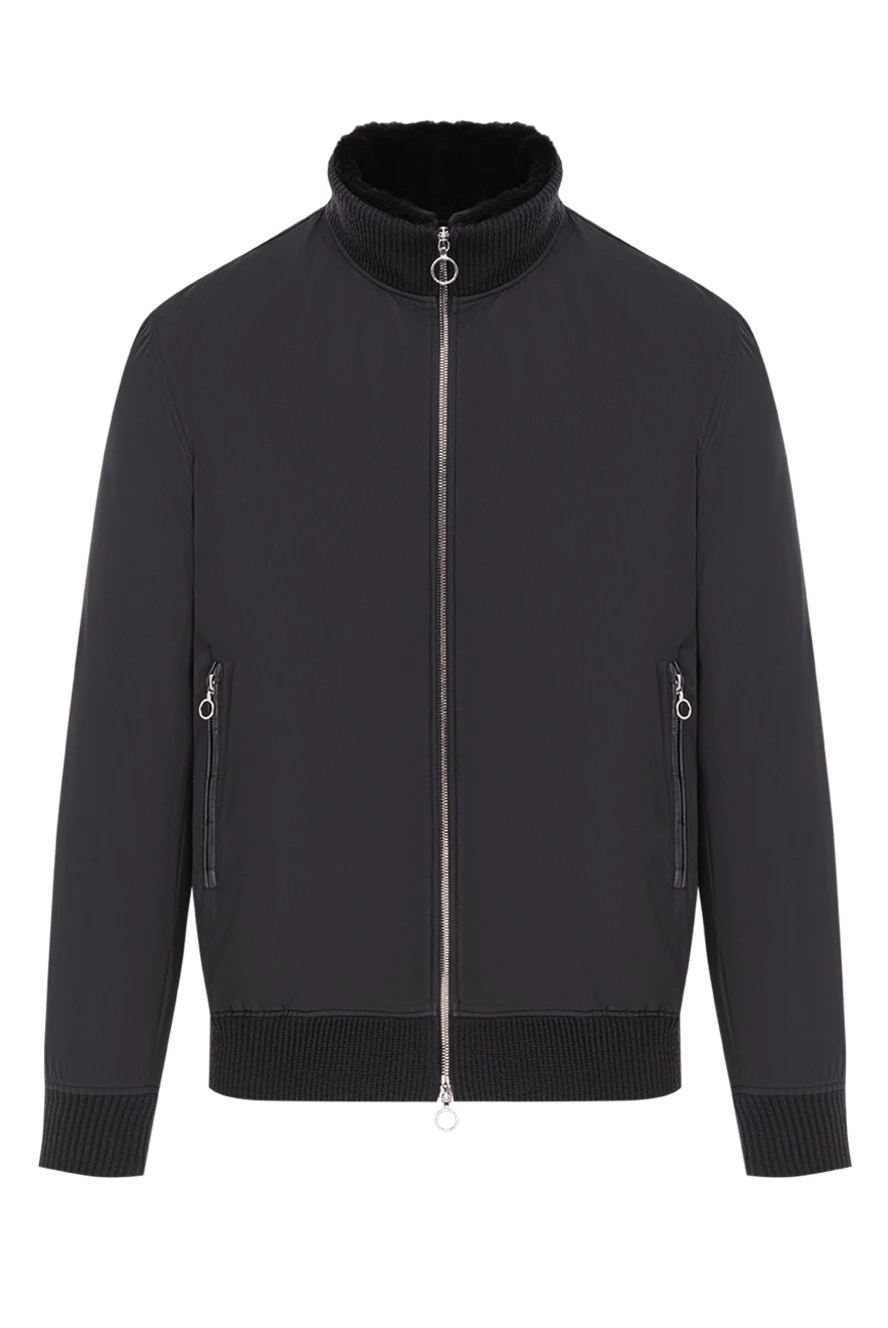 Seraphin men's dark blue jacket with fur lining and crocodile leather details 190477 - photo 1