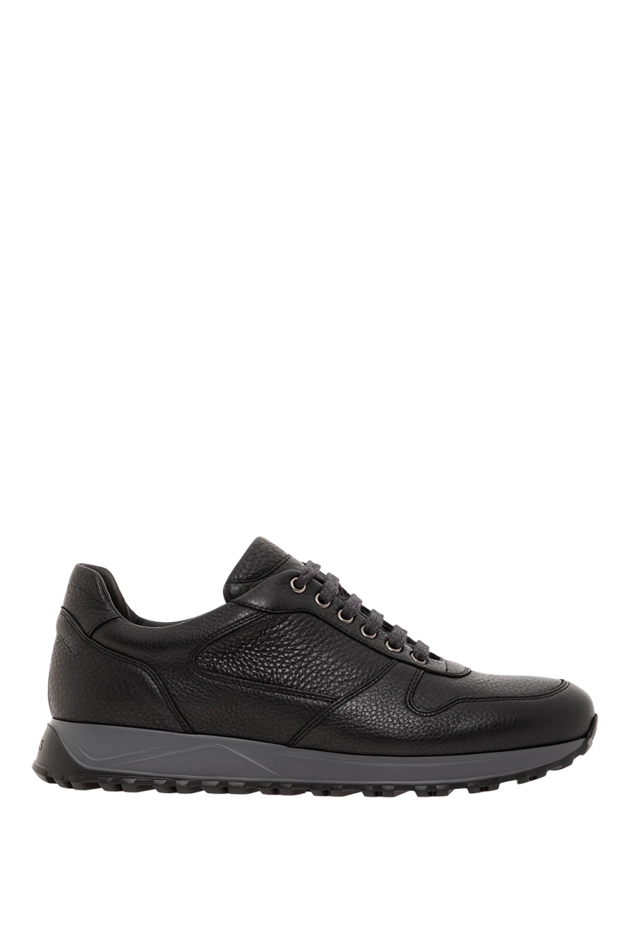 Doucal`s black grained leather lace-up sneakers 190540 - photo 1