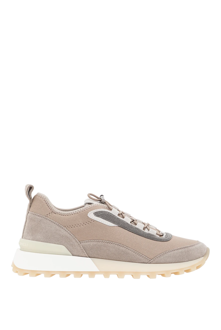 Brunello Cucinelli кросівки з текстилю та замші з декором моніль бежеві жіночі 190578 - фото 1