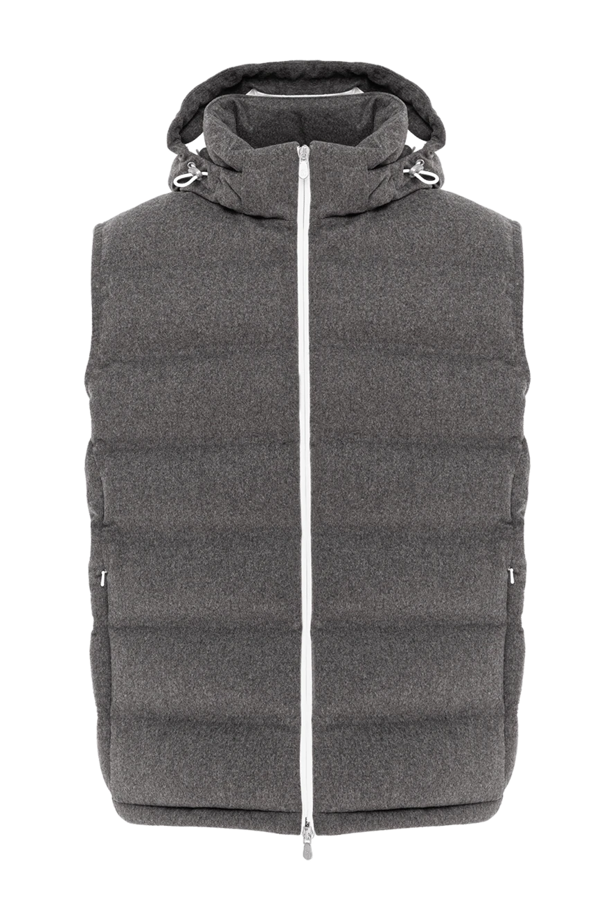 Brunello Cucinelli пуховой жилет в сером цвете с капюшоном и боковыми карманами 190583 - фото 1