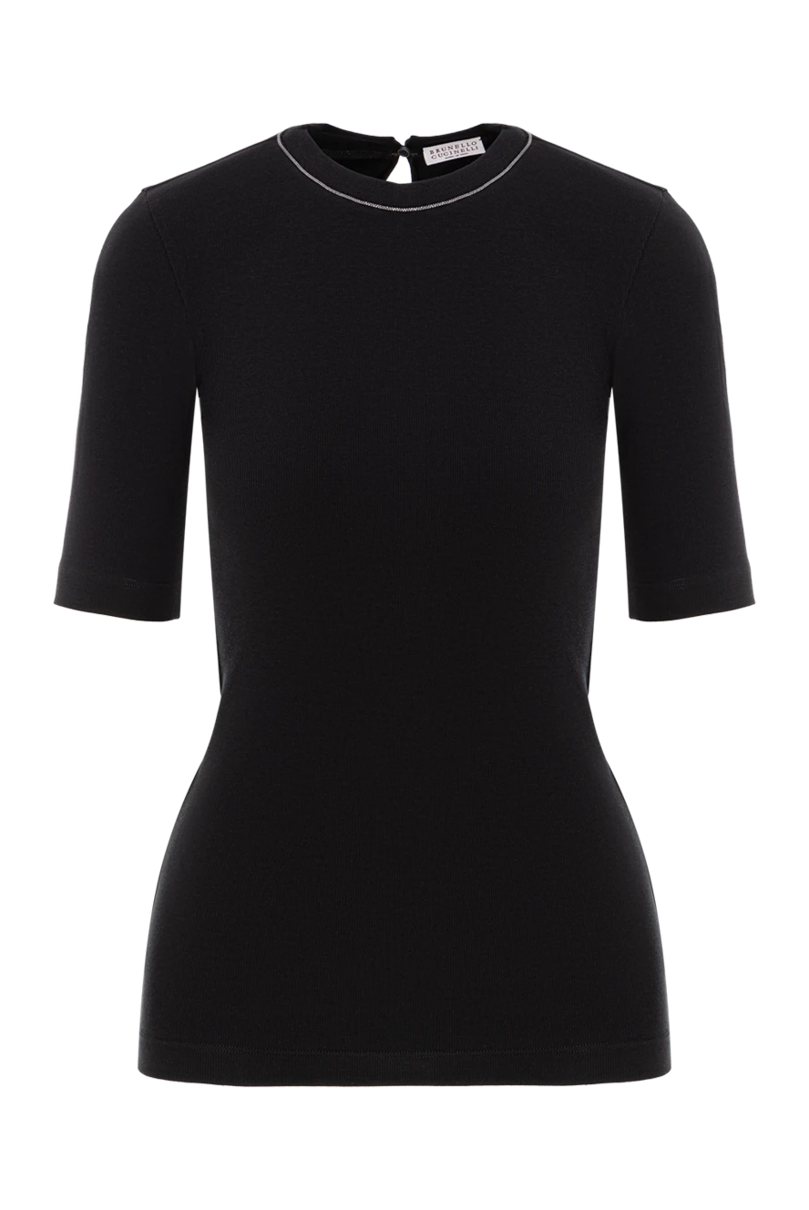 Brunello Cucinelli fitted cotton black t-shirt with monili trim and button fastening 190621 - photo 1