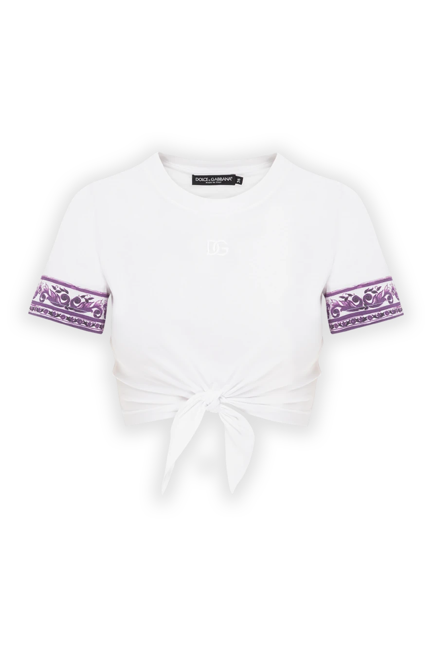 Dolce & Gabbana white cropped t-shirt with knot and purple decorative pattern 190630 - photo 1