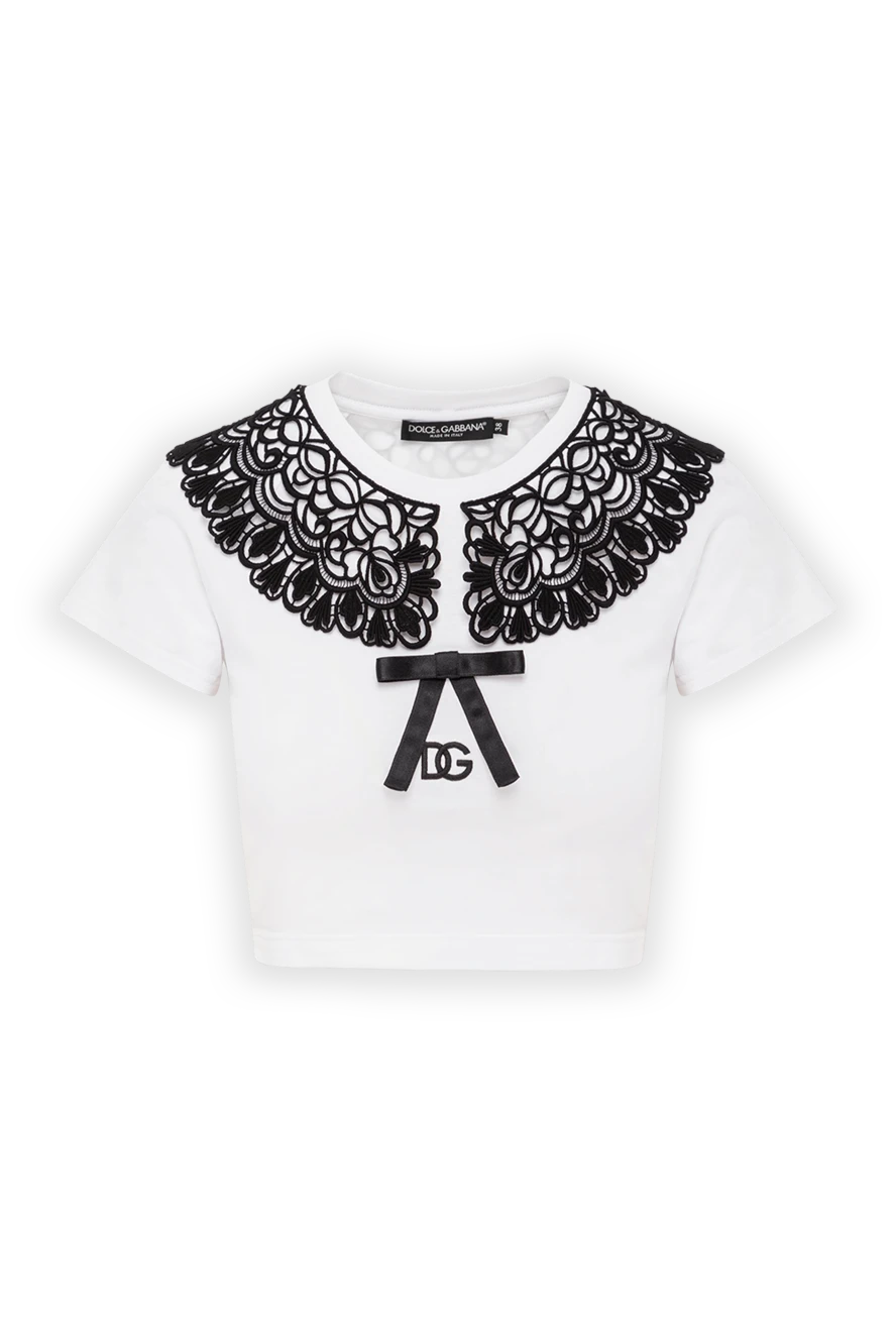 Dolce & Gabbana белый хлопковый топ с чёрным кружевным воротником 190649 - фото 1