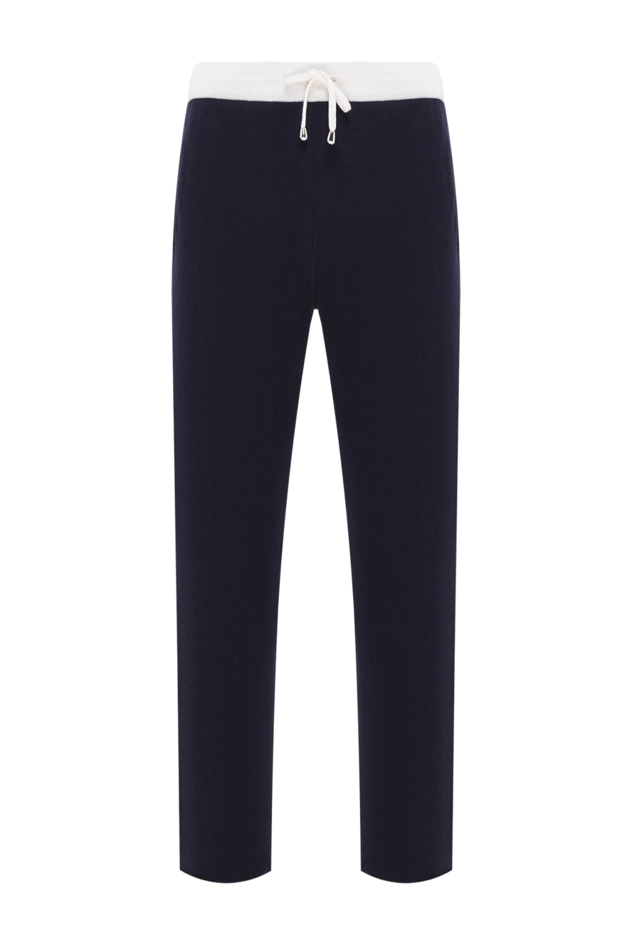 Cesare di Napoli dark blue wool knit sweatpants with a white belt 190687 - photo 1