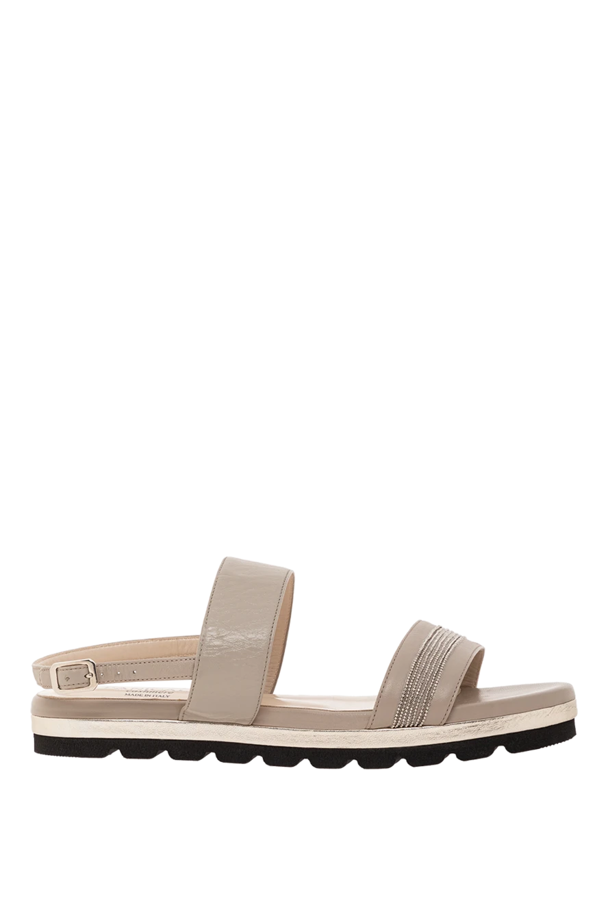 Panicale женские кожаные сандалии бежевого цвета с декором 190834 - фото 1
